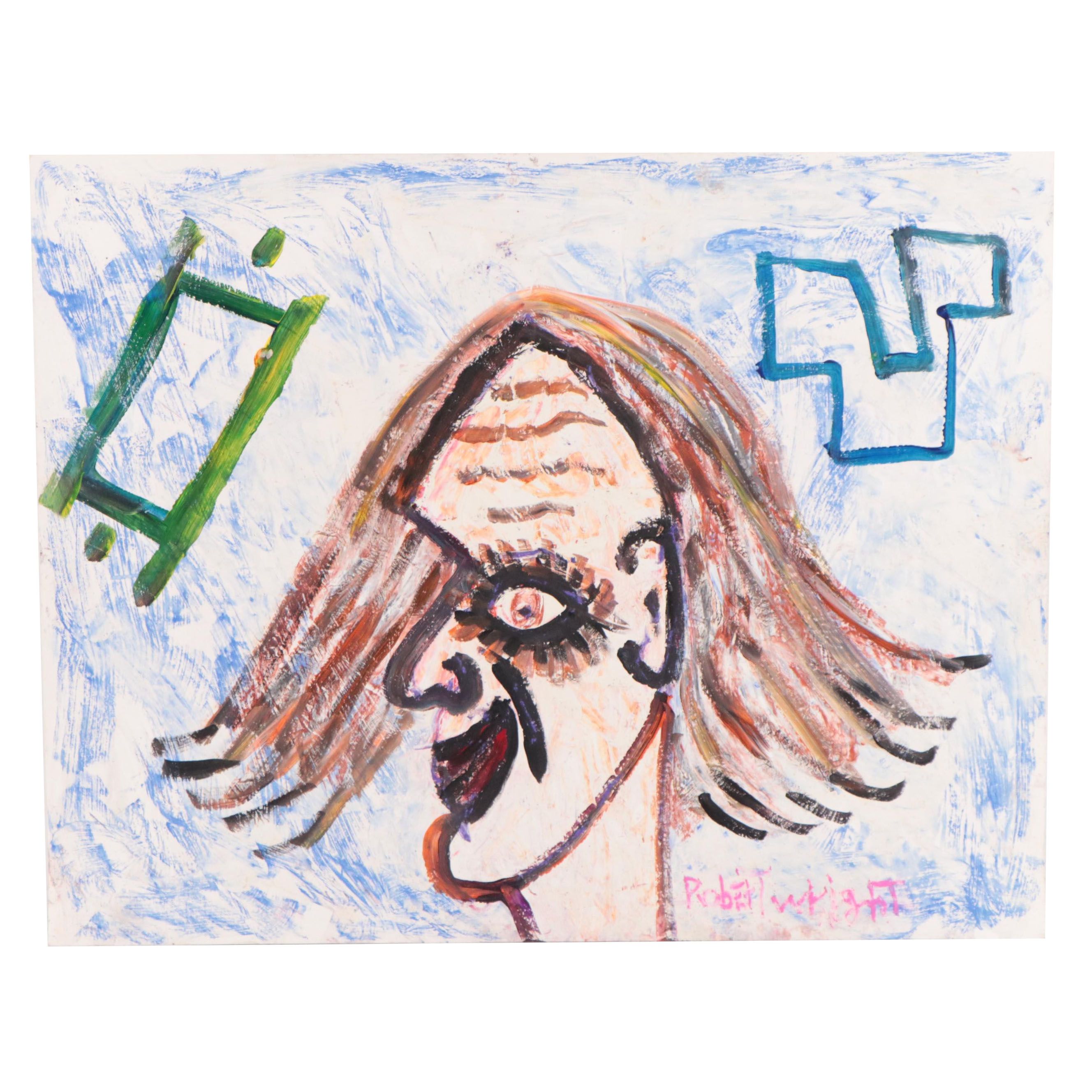 Robert Wright Figural Folk Art Acrylic Painting