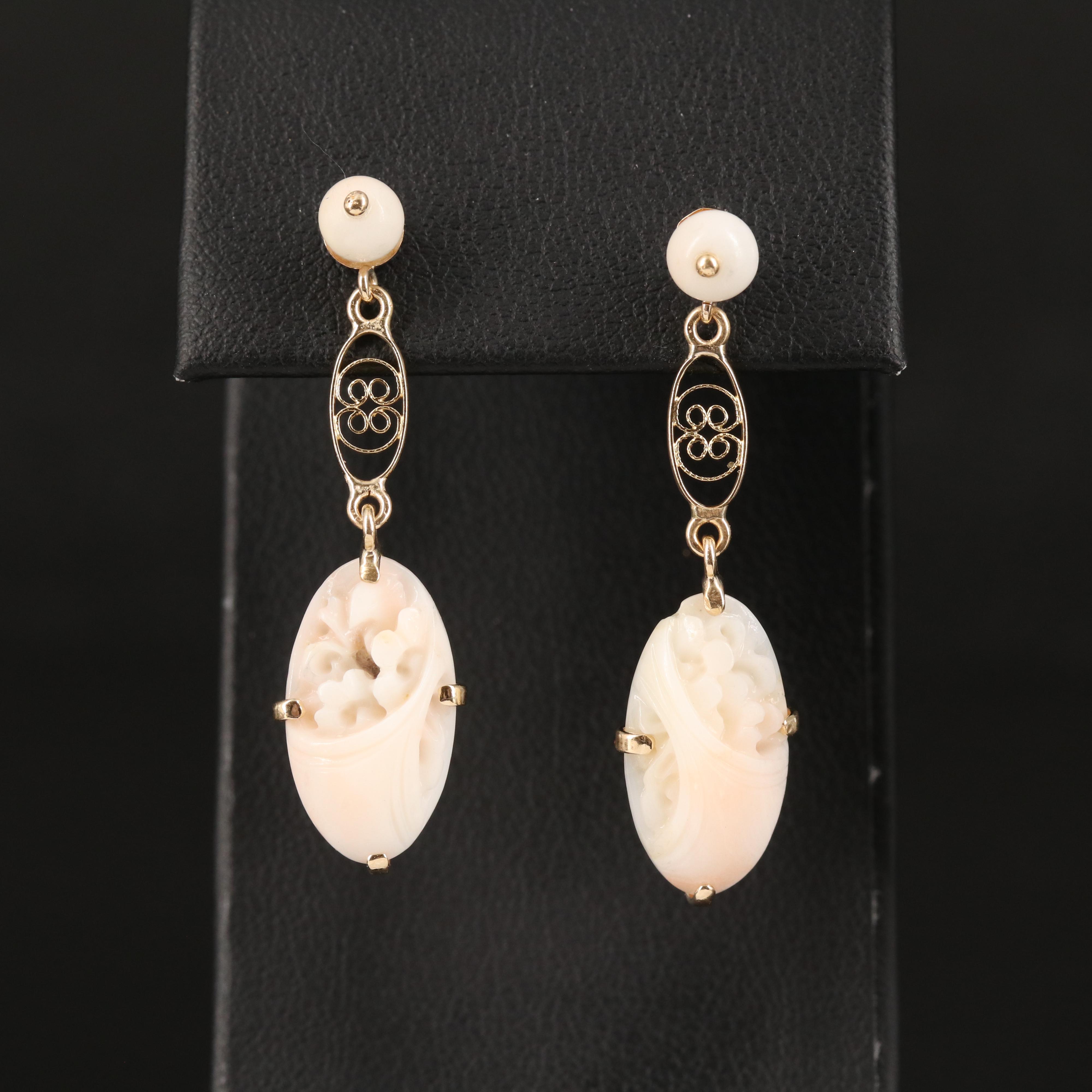14K Carved Coral Earrings