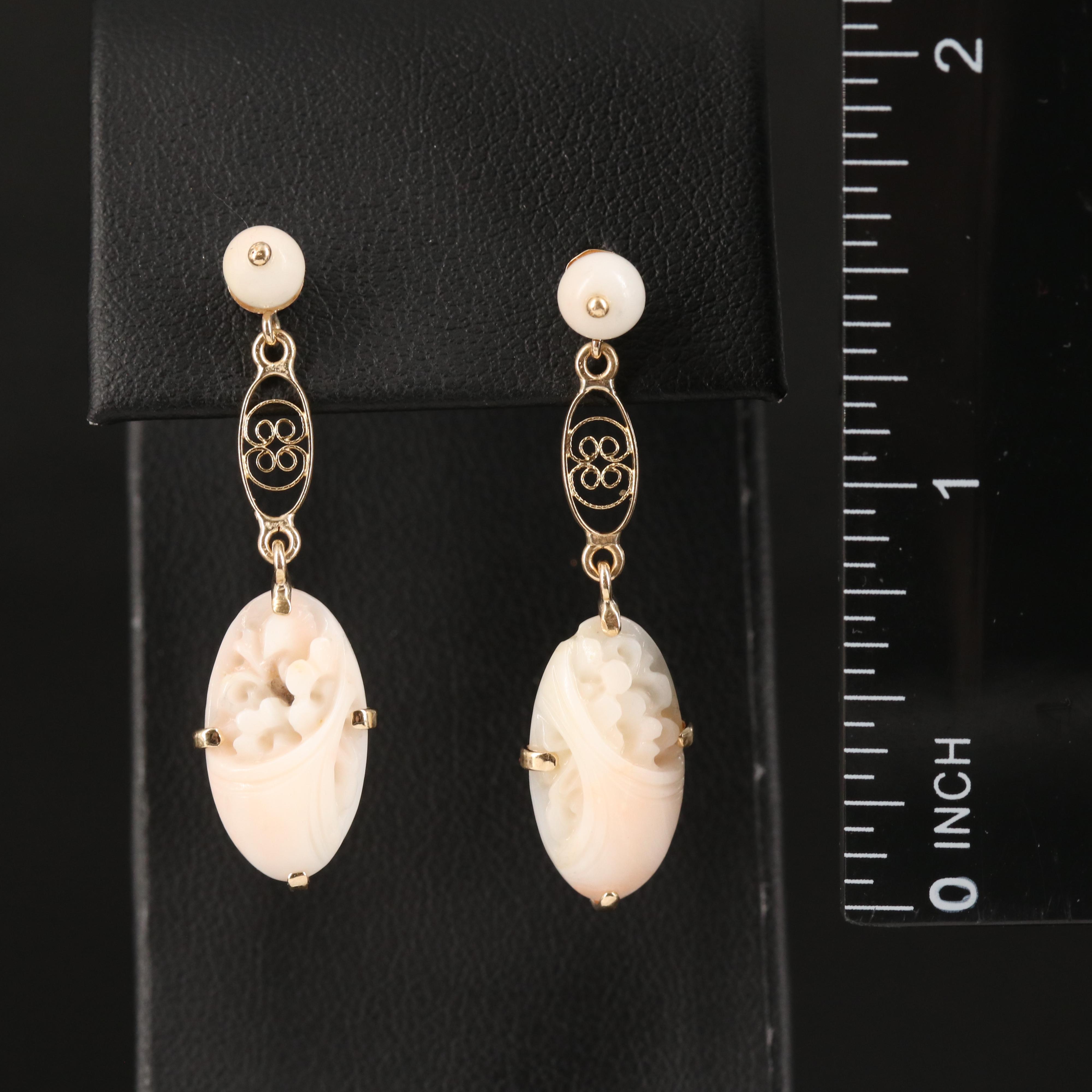 14K Carved Coral Earrings