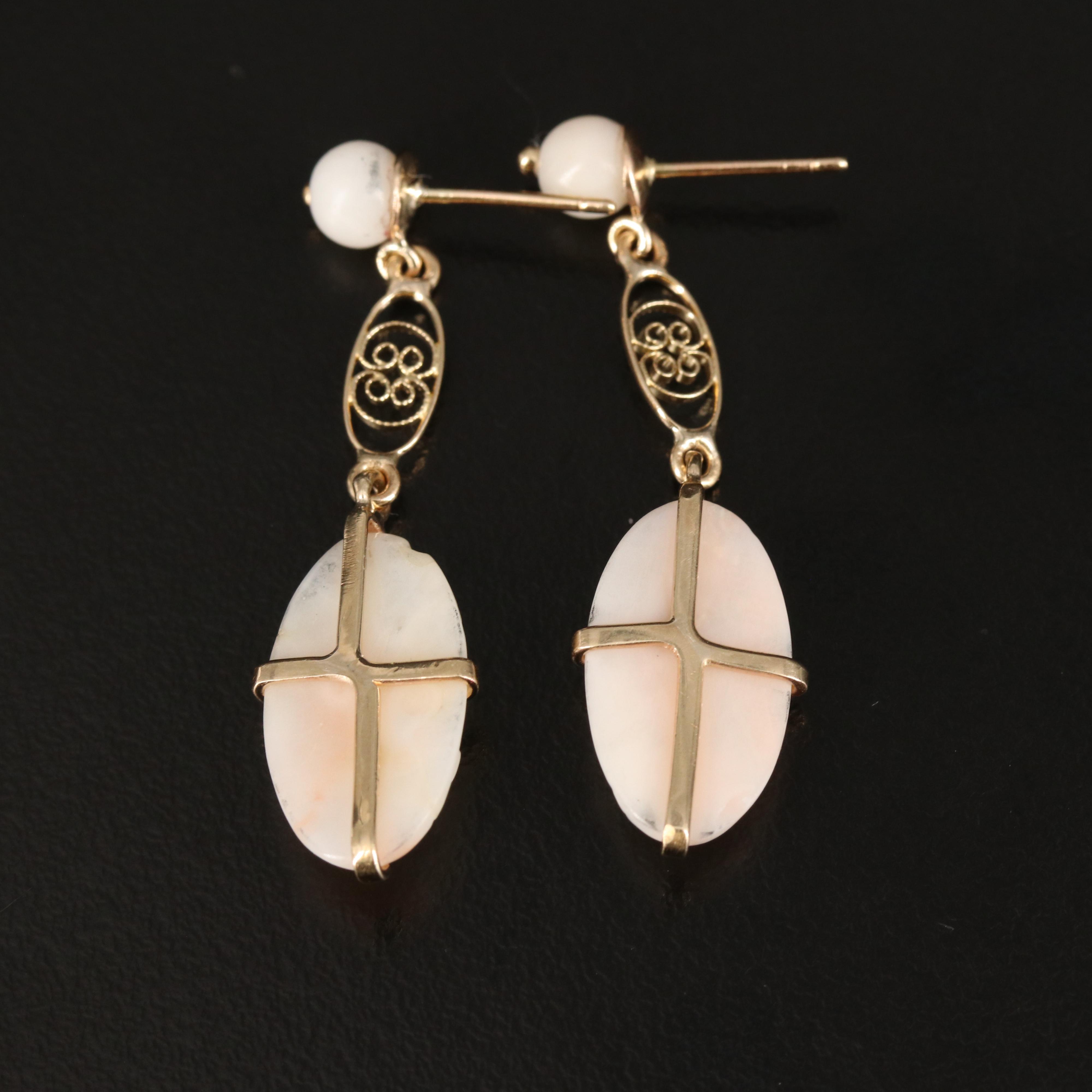 14K Carved Coral Earrings