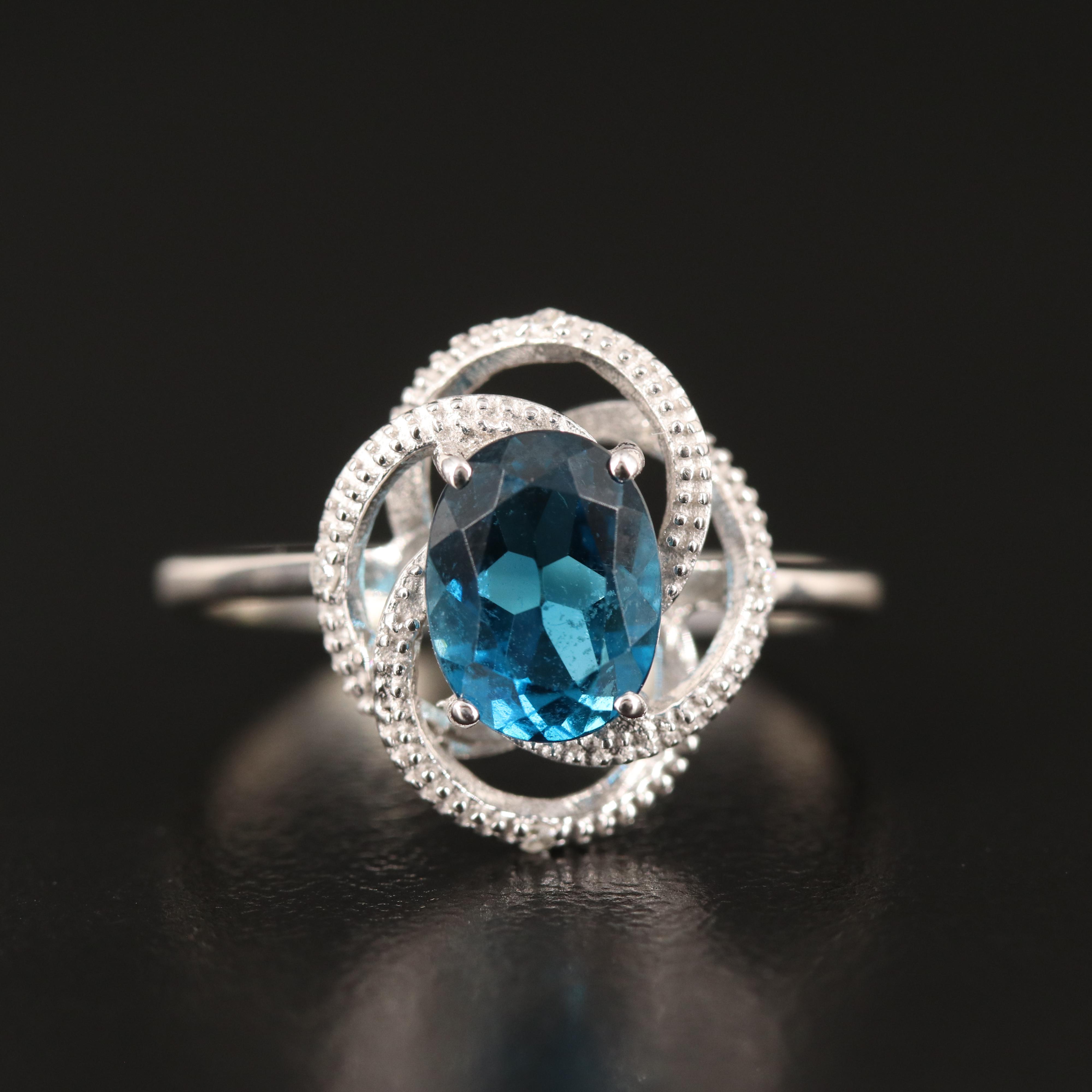 9K Gold London Blue Topaz and Diamond Ring