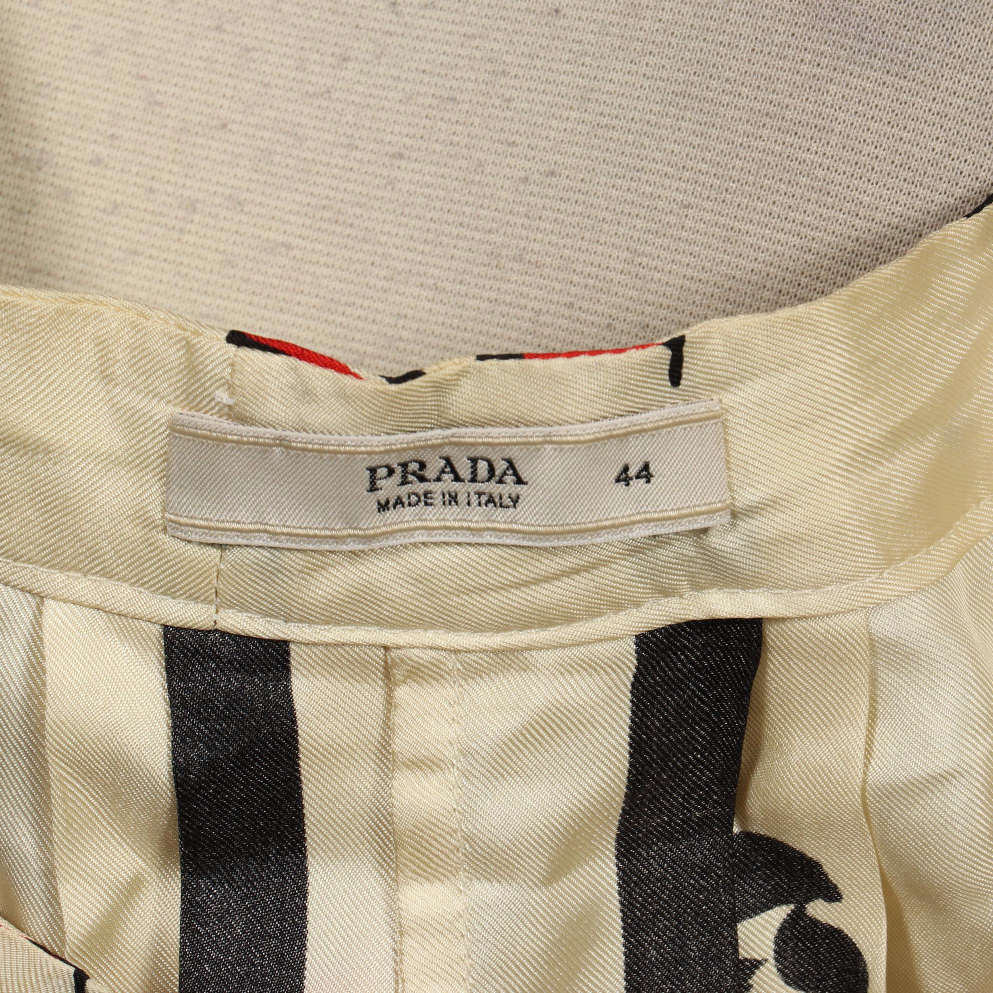 Prada Button Front Box Pleat Skirt in Silk Twill Scenery Print