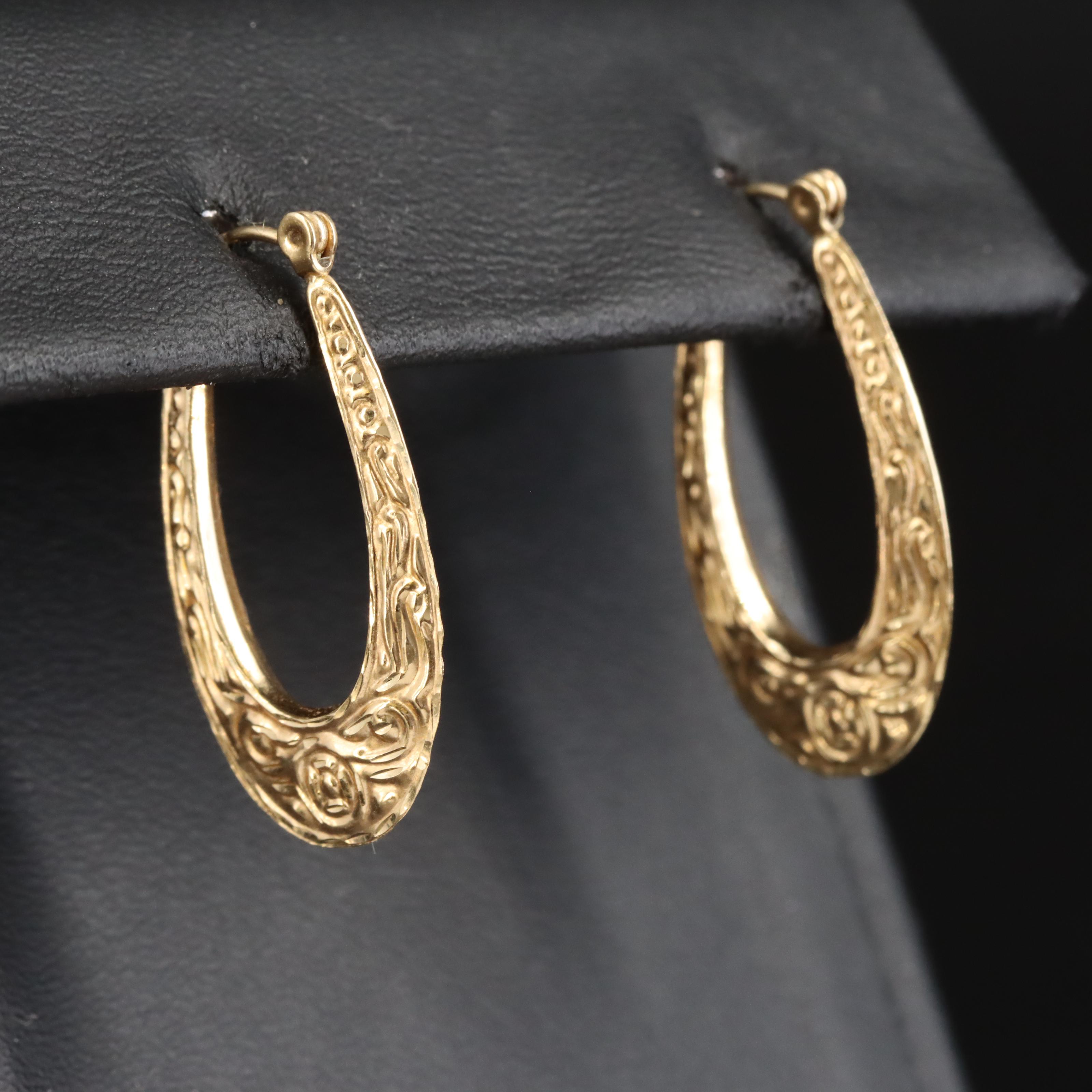 14K Elongated Hoop Earrings