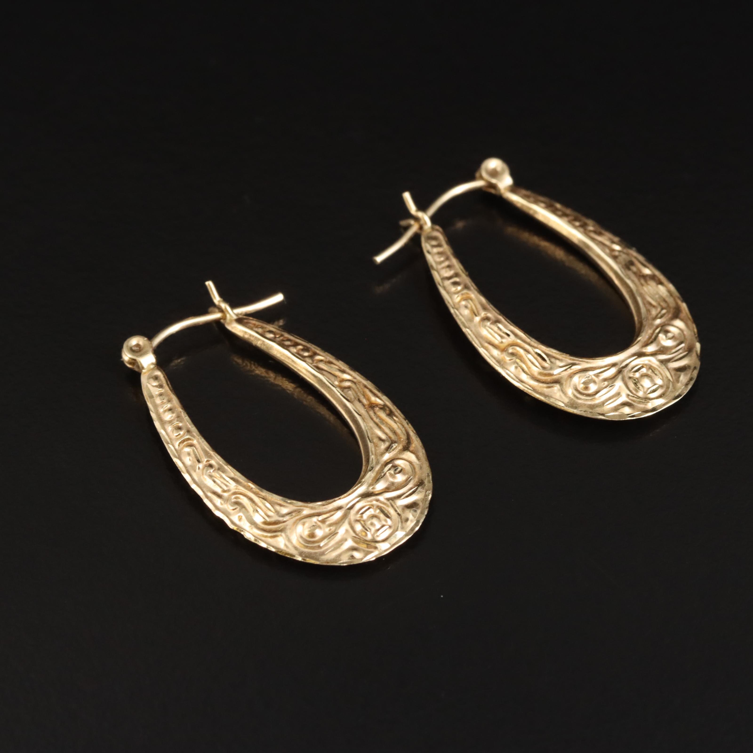 14K Elongated Hoop Earrings