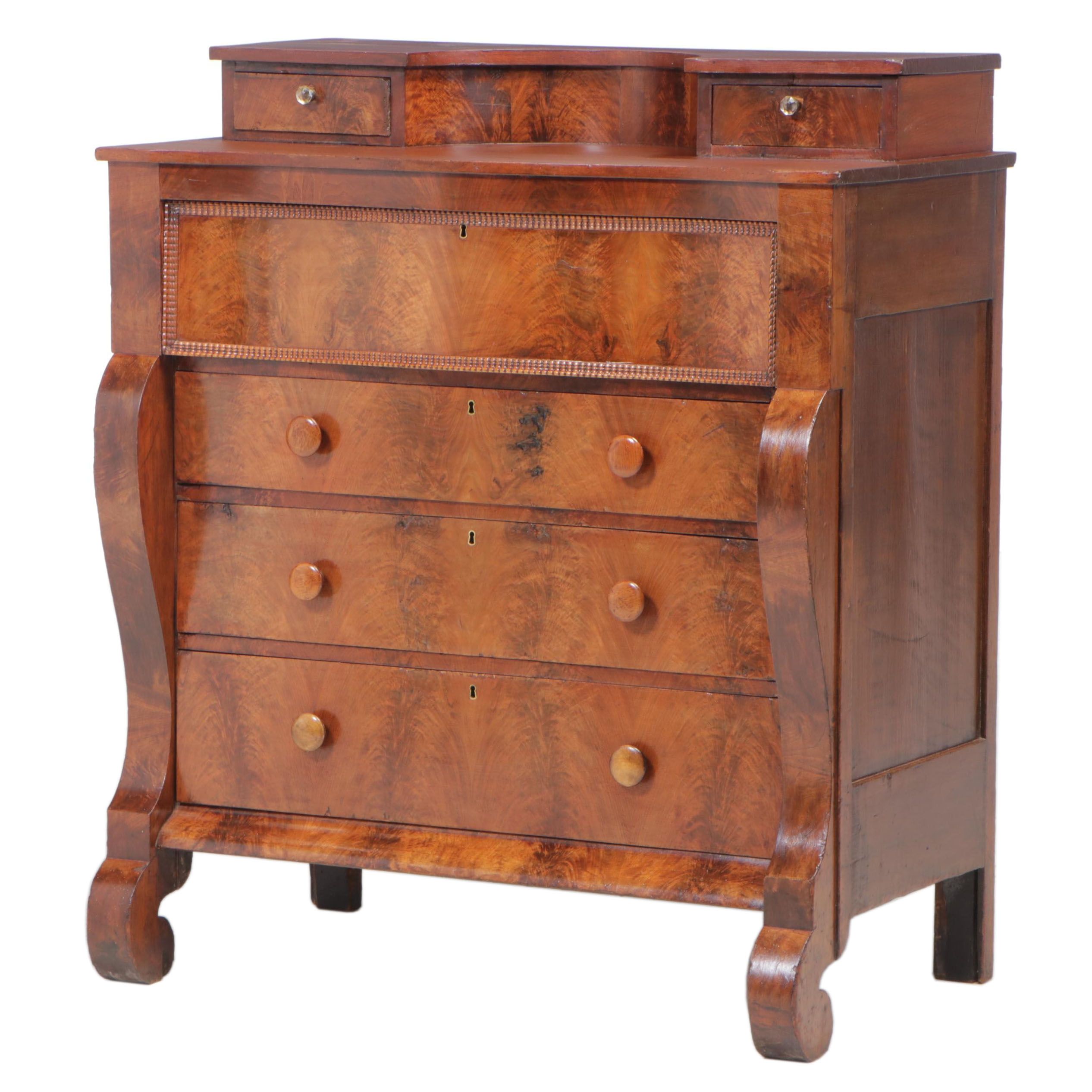 American Empire Walnut and Figured Walnut Chest of Drawers, Mid-19th Century