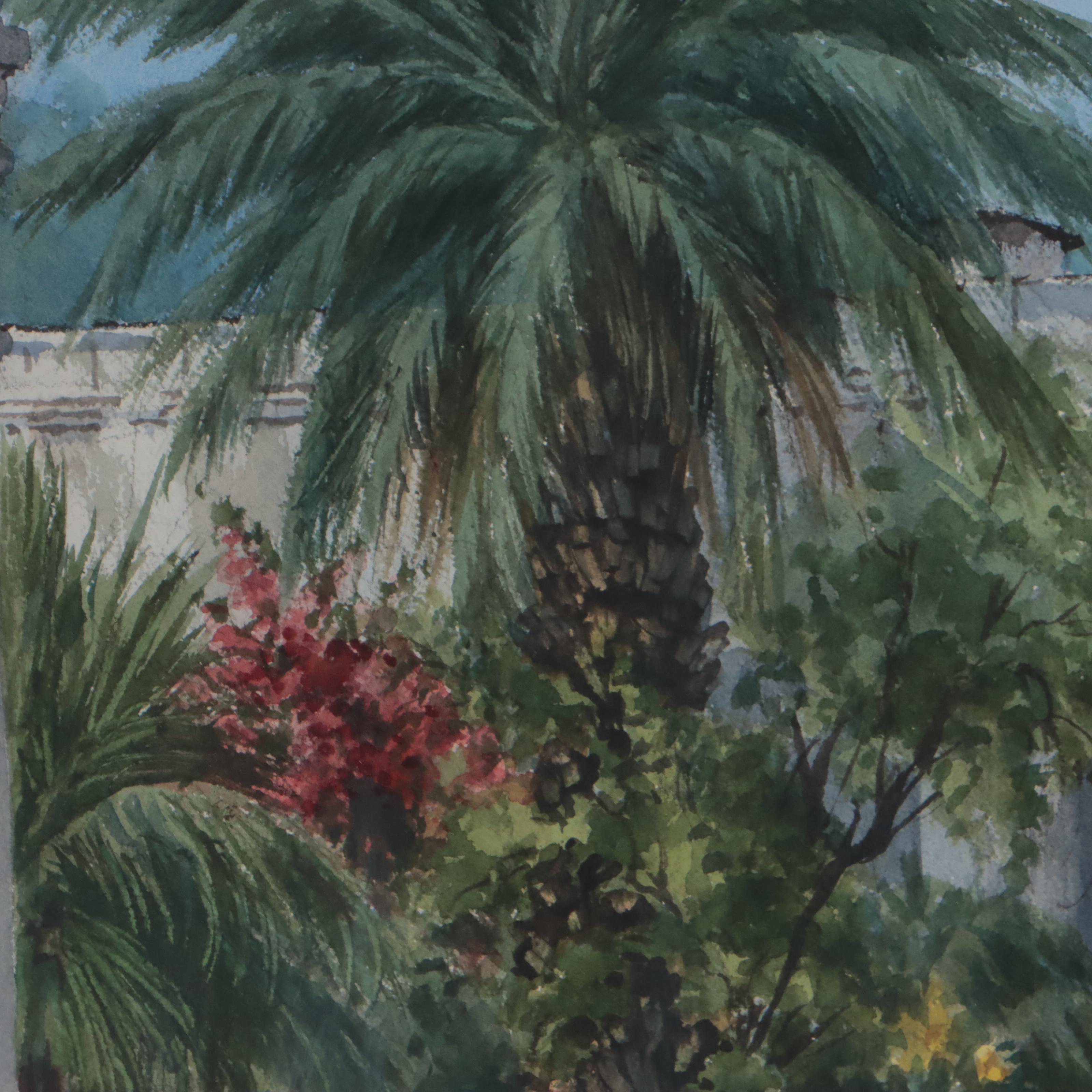 Erin O'Dell Watercolor Painting "Hacienda Garden" Late 20th Century