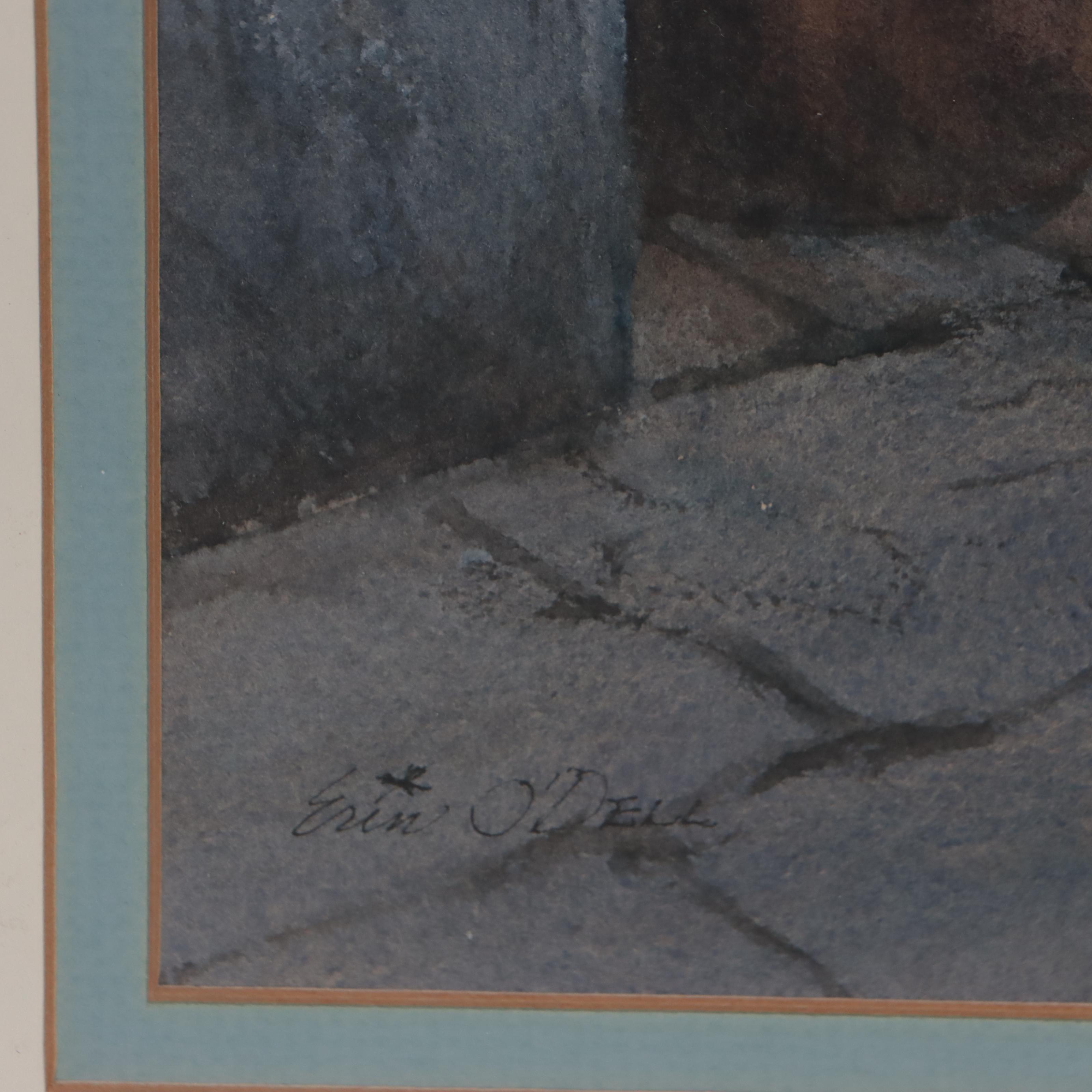 Erin O'Dell Watercolor Painting "Hacienda Garden" Late 20th Century