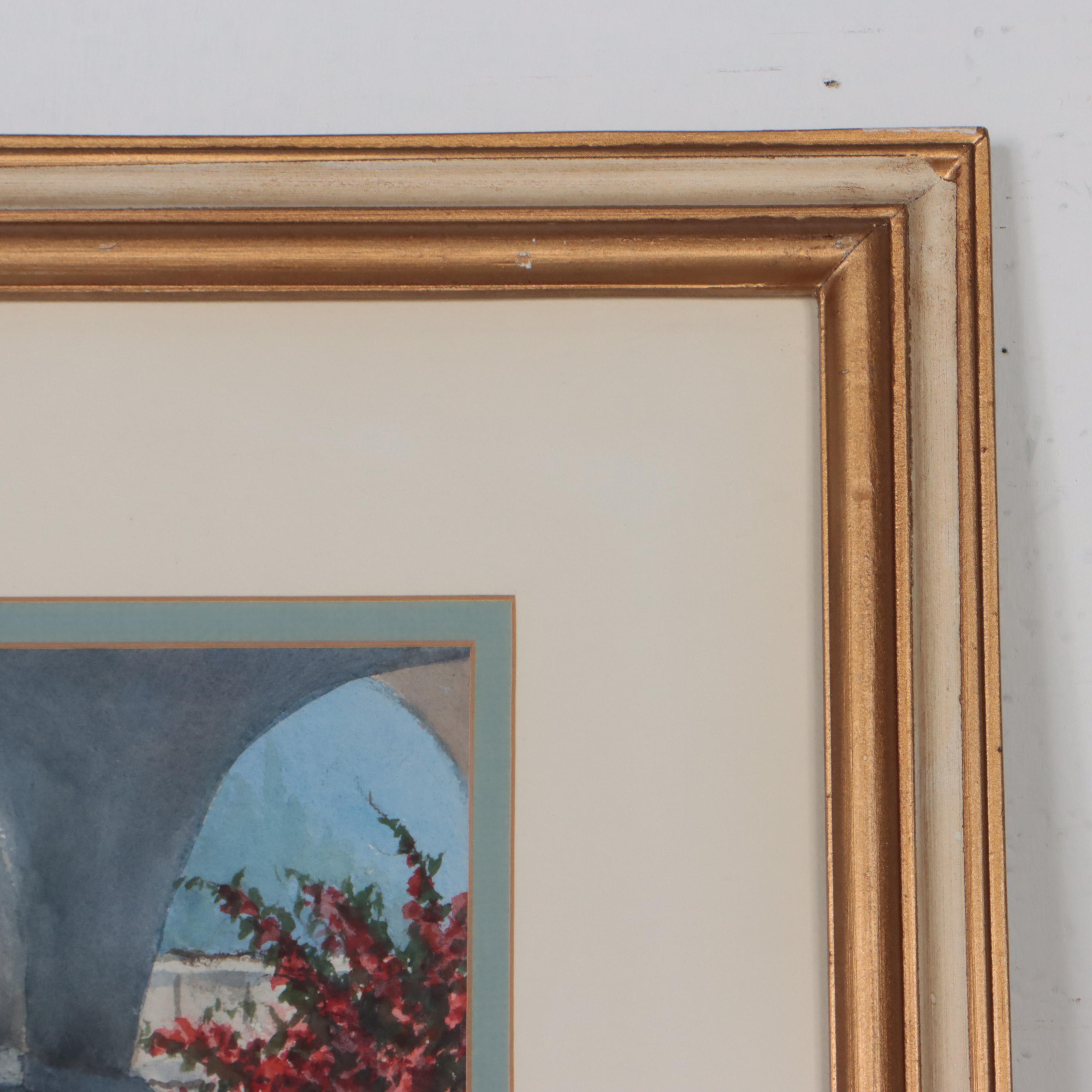 Erin O'Dell Watercolor Painting "Hacienda Garden" Late 20th Century