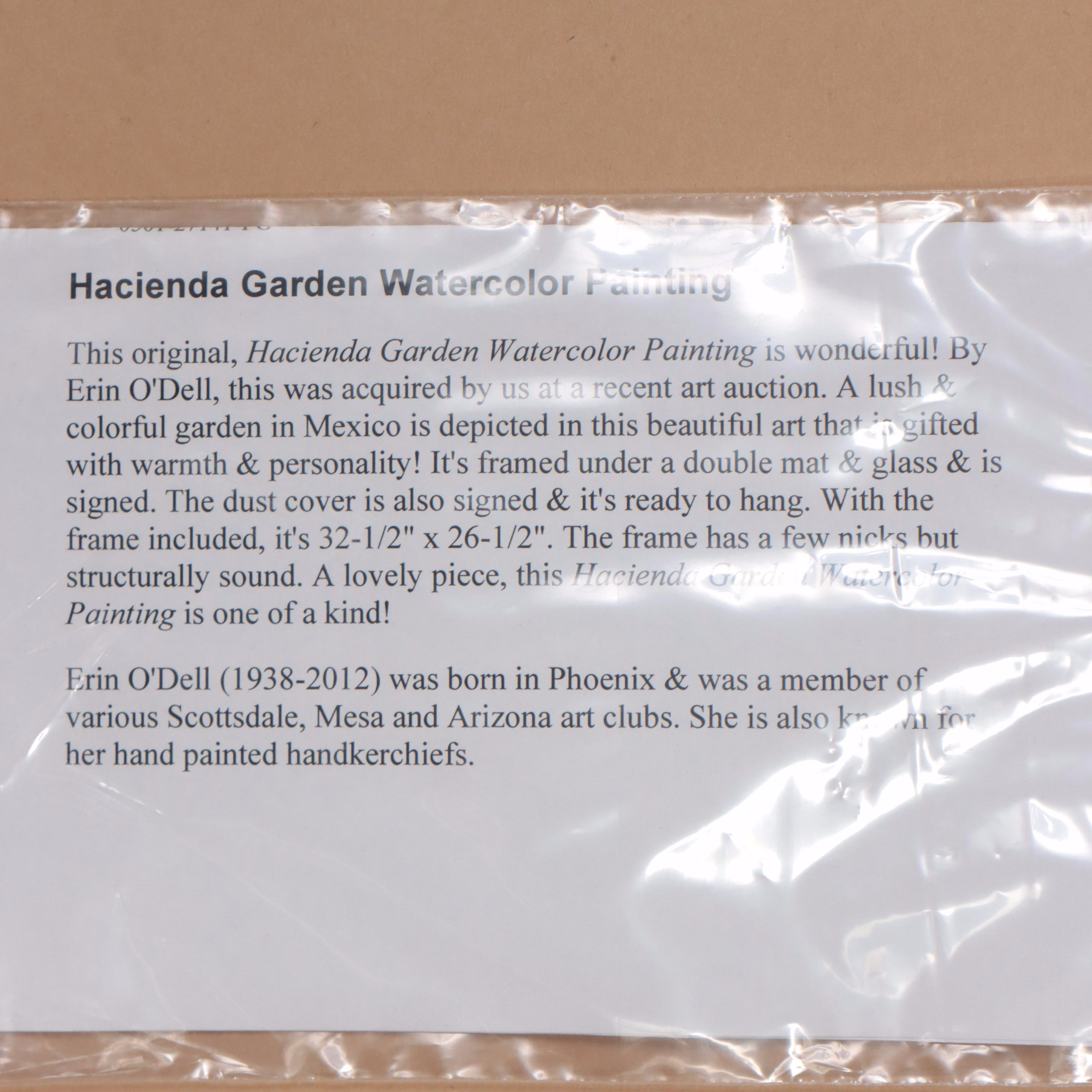 Erin O'Dell Watercolor Painting "Hacienda Garden" Late 20th Century