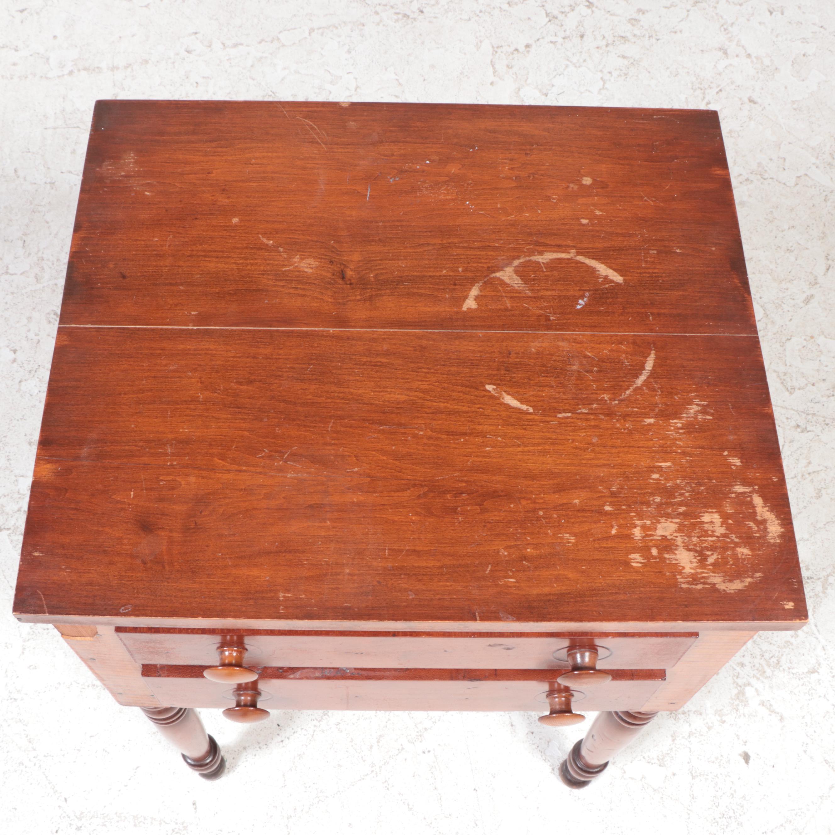 American Curly Maple and Walnut Work Table, Mid-19th Century