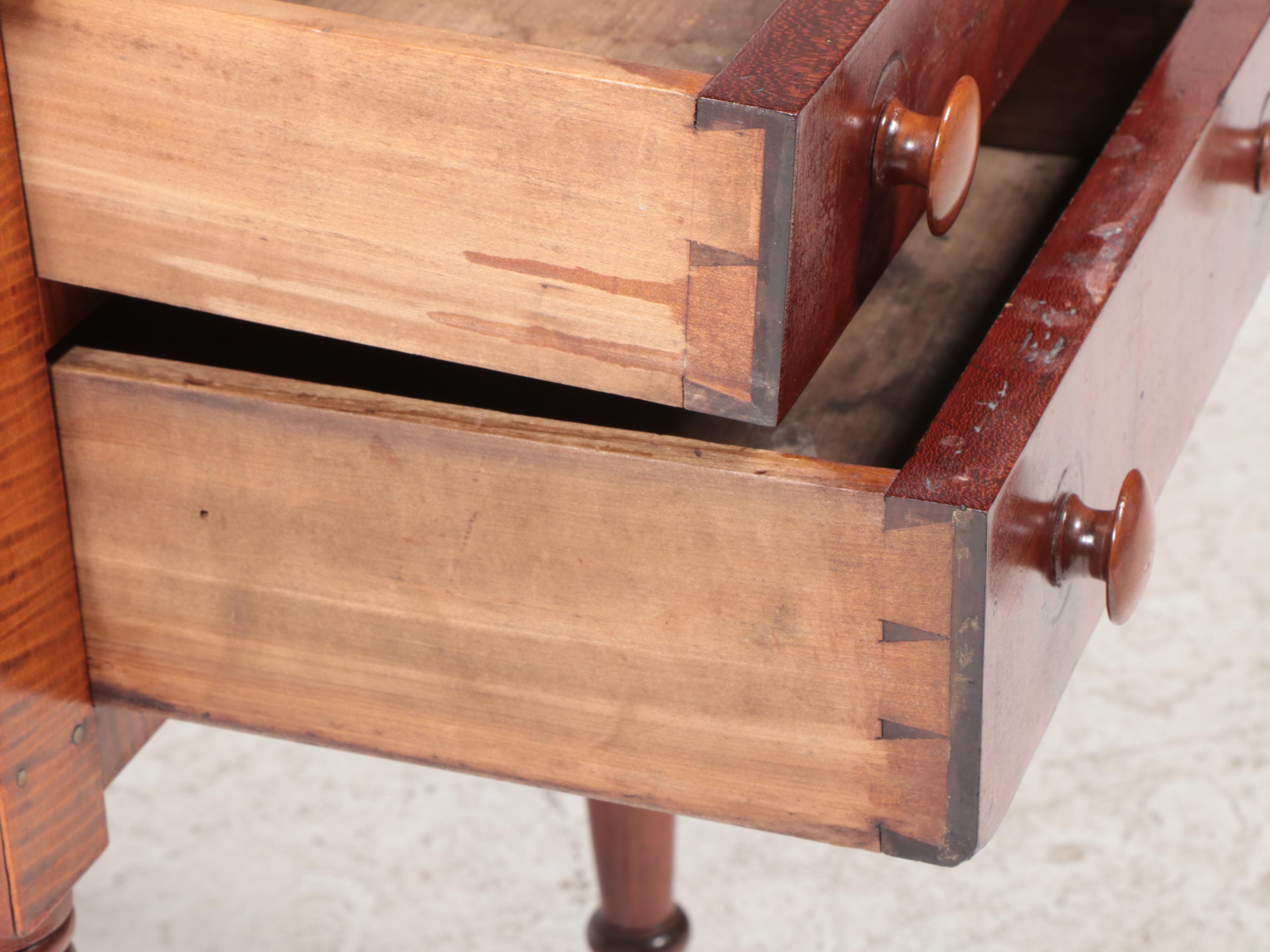 American Curly Maple and Walnut Work Table, Mid-19th Century
