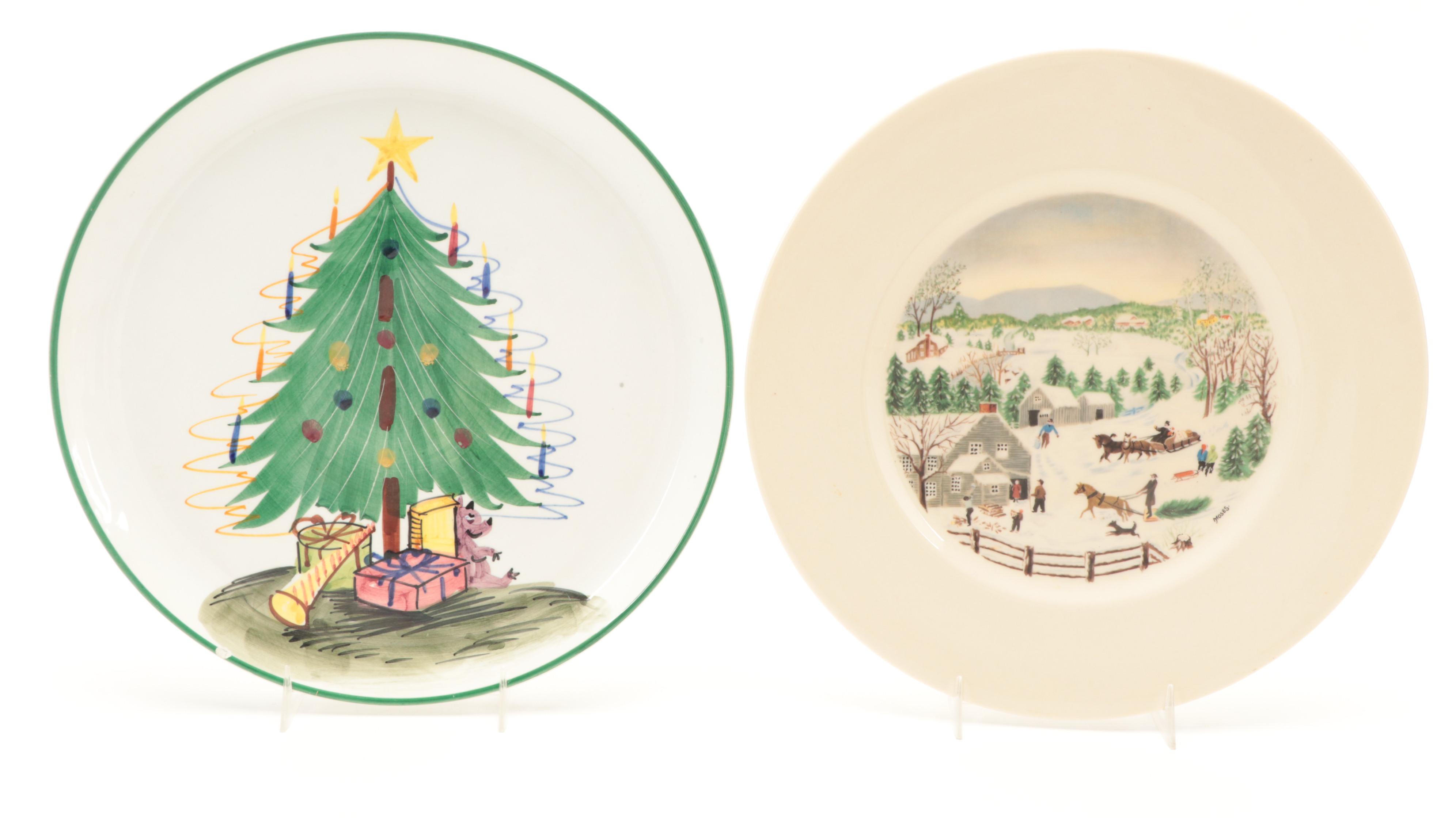 Grandma Moses Plate with Seasonal Serveware and Ornament Collection