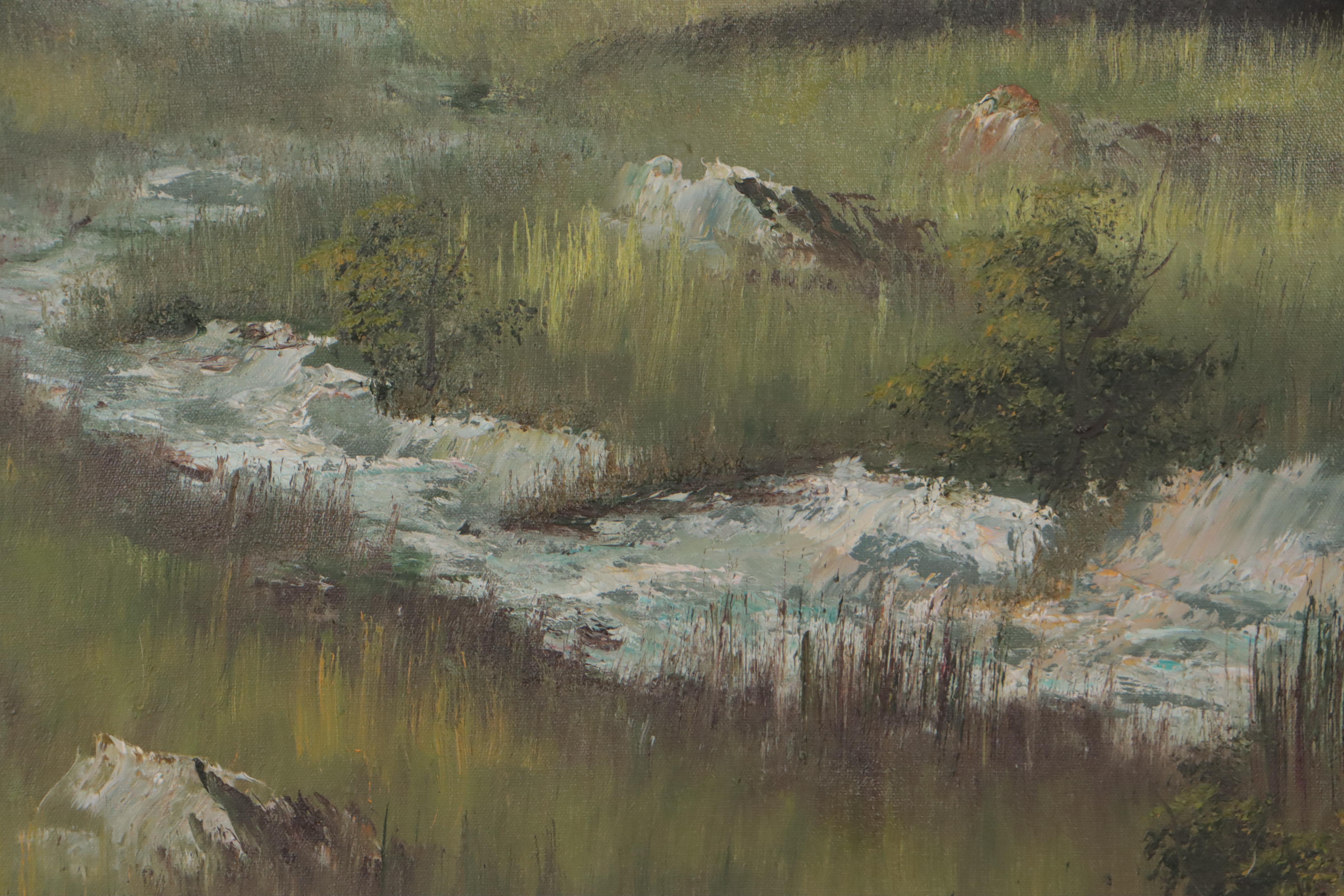 Countryside Landscape Oil Painting, Late 20th Century