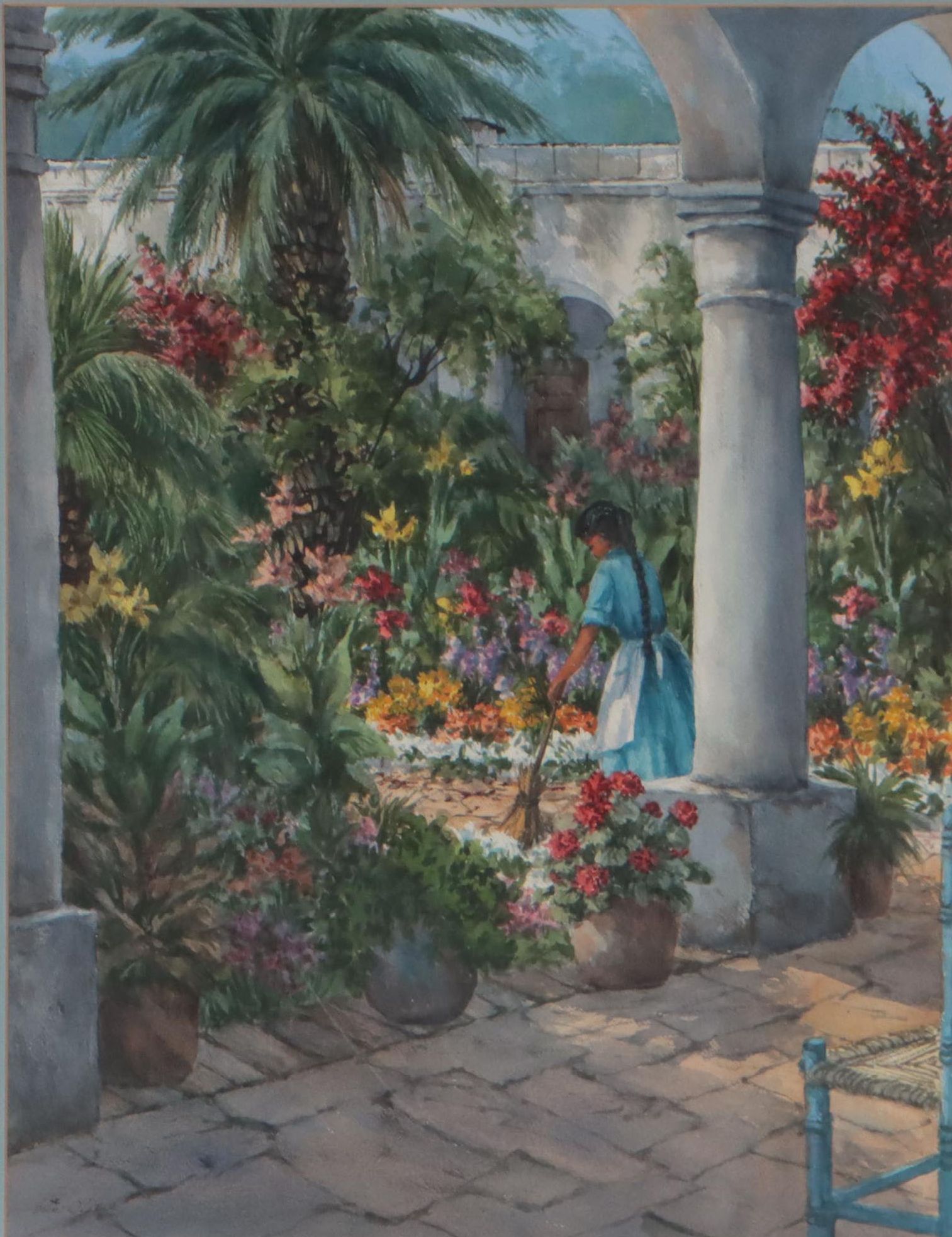 Erin O'Dell Watercolor Painting "Hacienda Garden" Late 20th Century