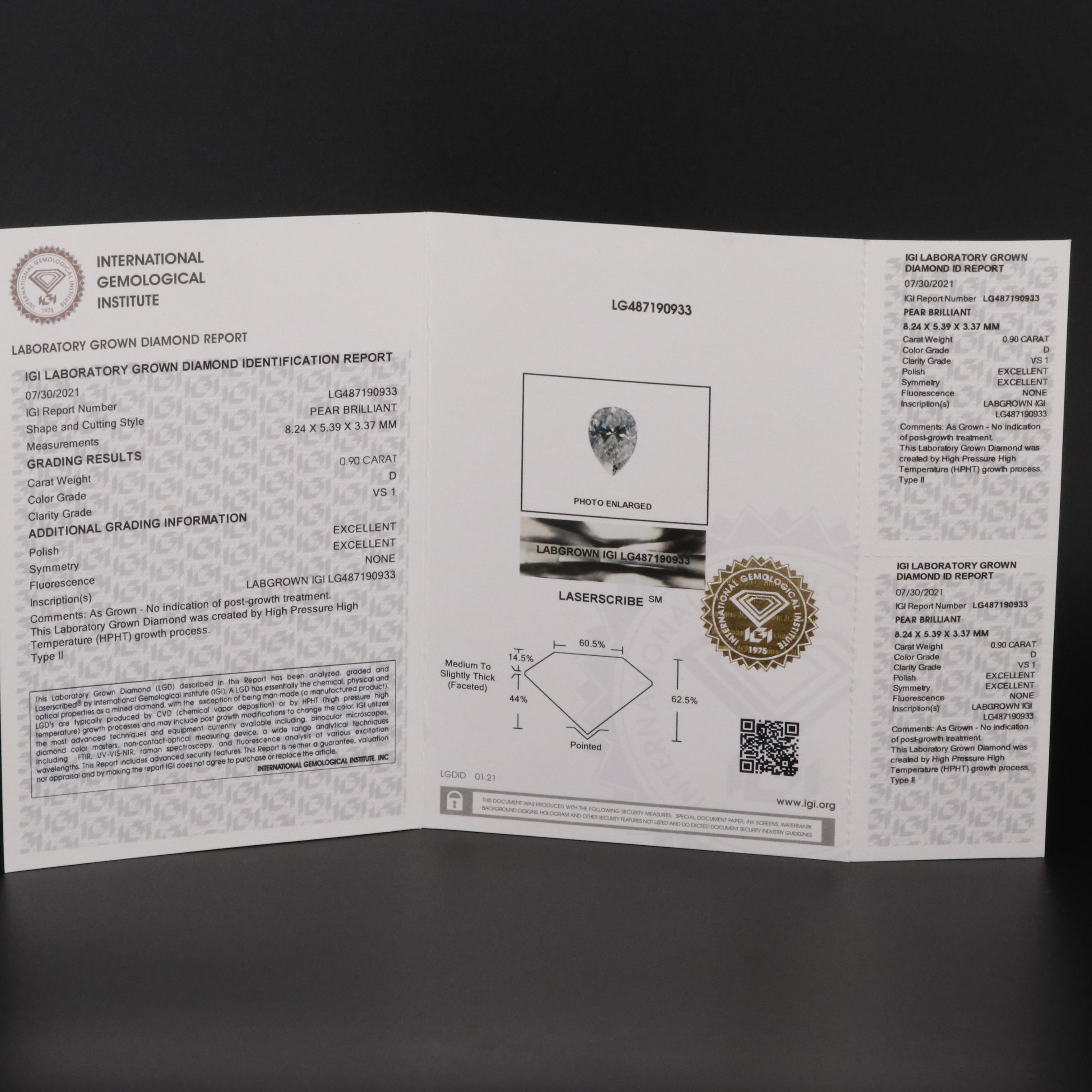 Loose 0.90 CT Lab Grown Diamond with IGI Report