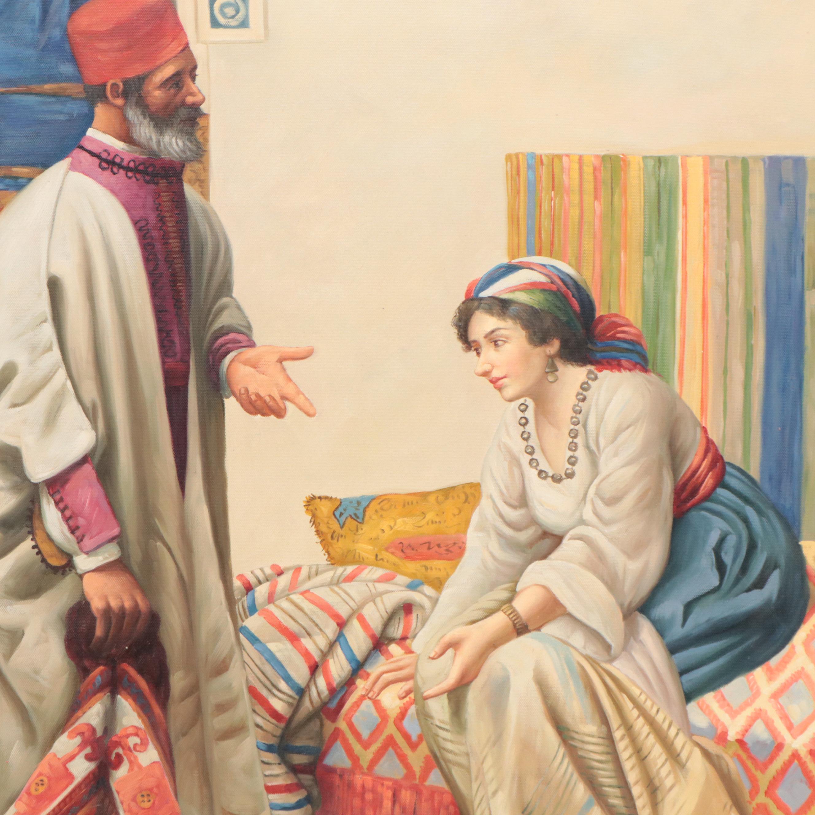 Orientalist Style Oil Painting of a Carpet Merchant, 21st Century