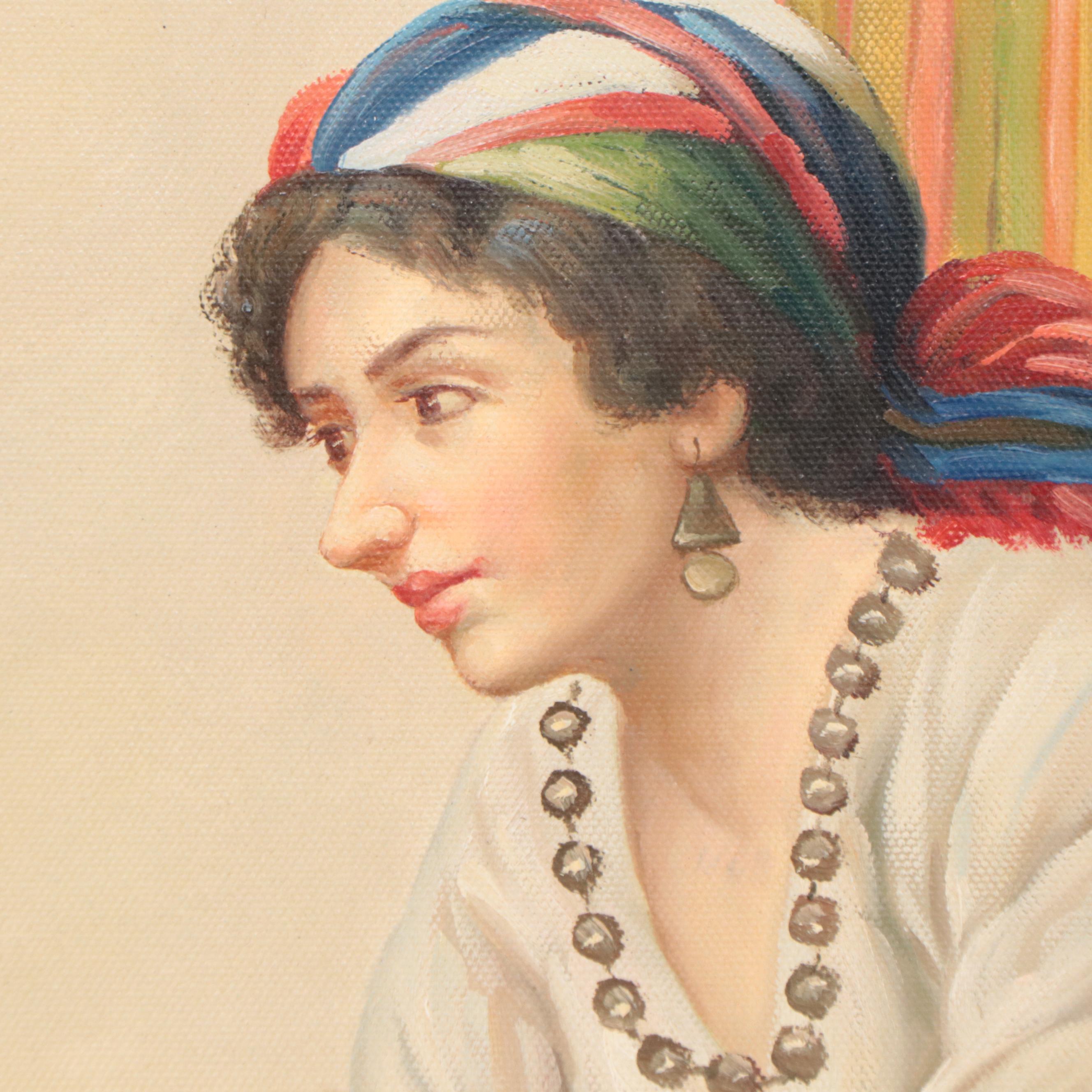 Orientalist Style Oil Painting of a Carpet Merchant, 21st Century