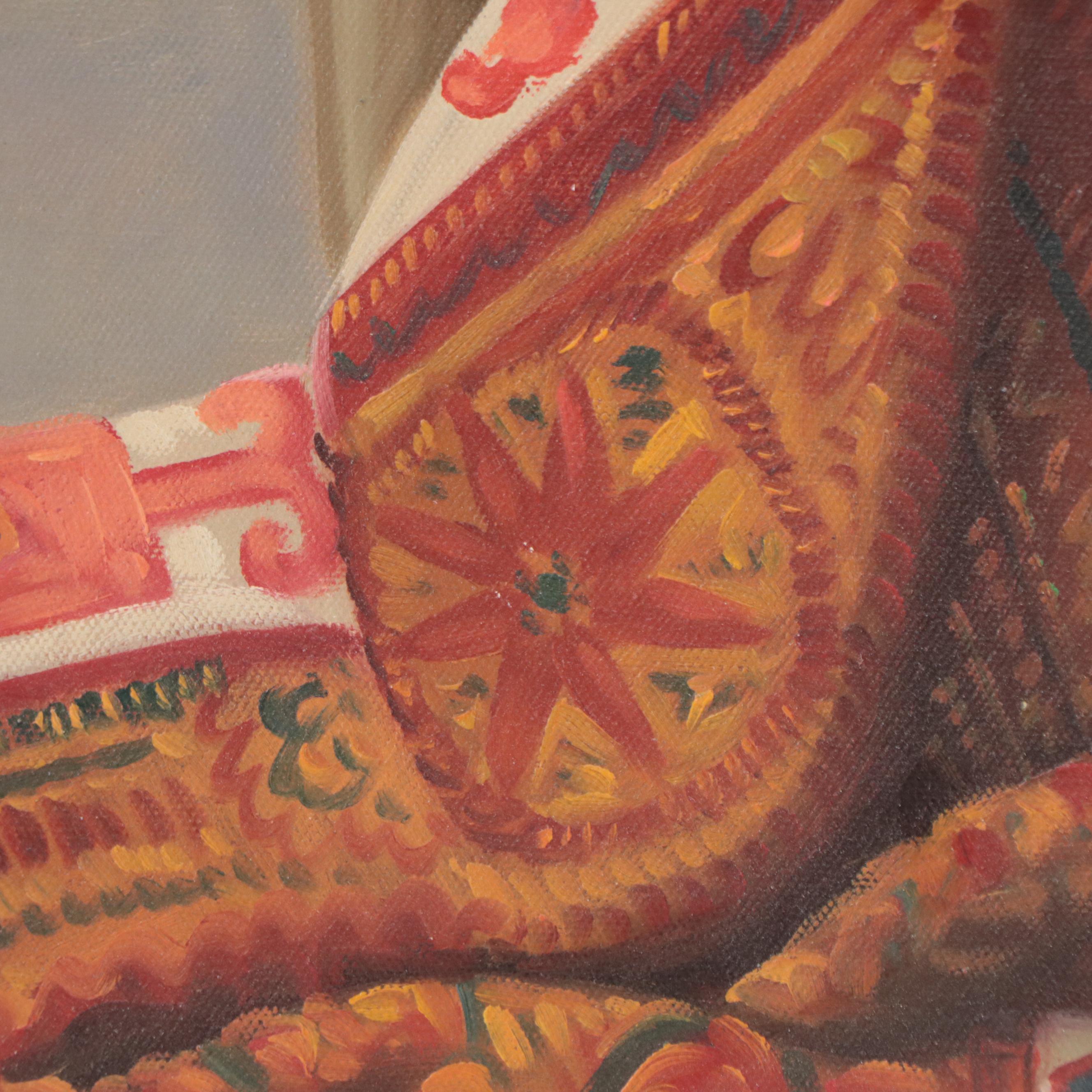 Orientalist Style Oil Painting of a Carpet Merchant, 21st Century