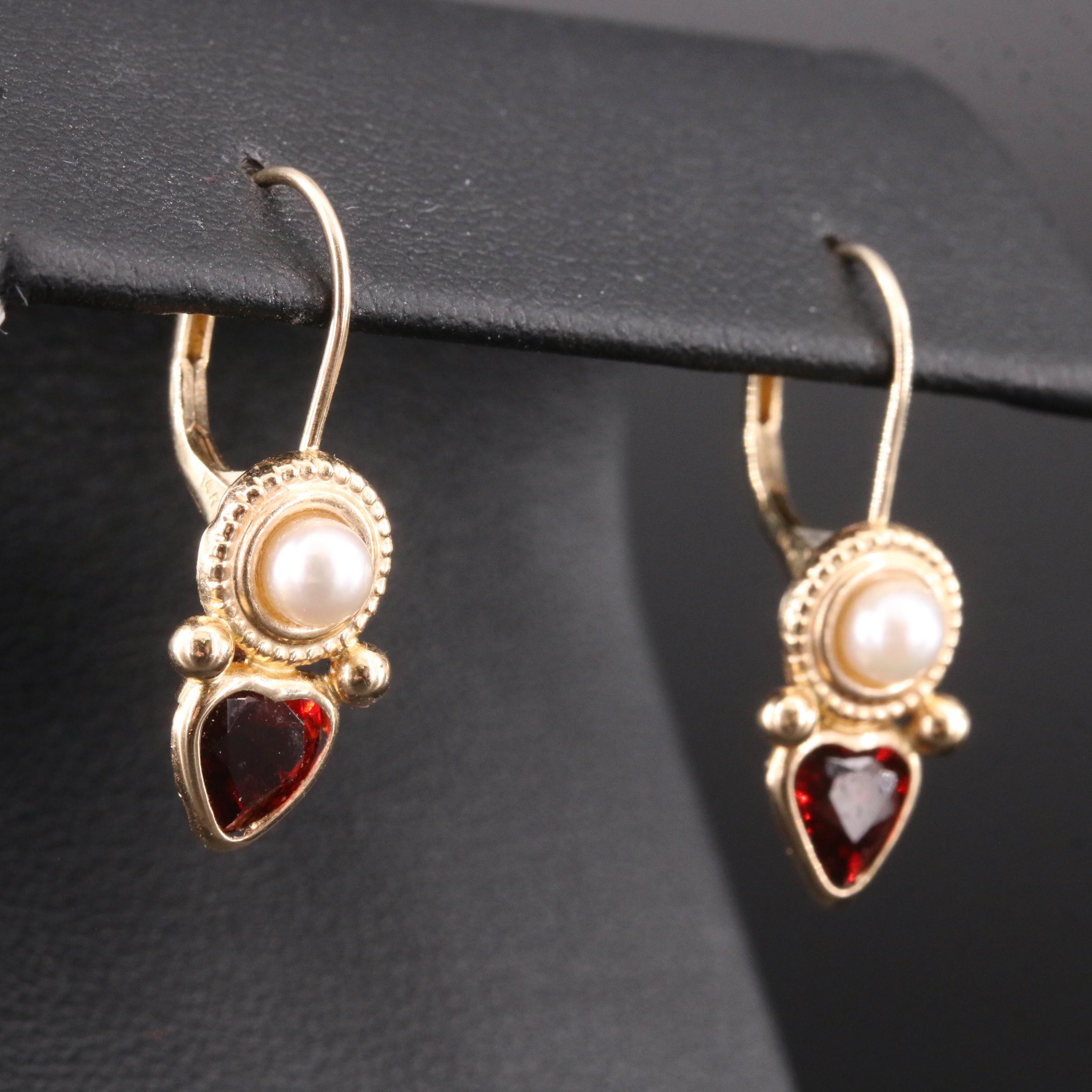 14K Garnet and Pearl Earrings