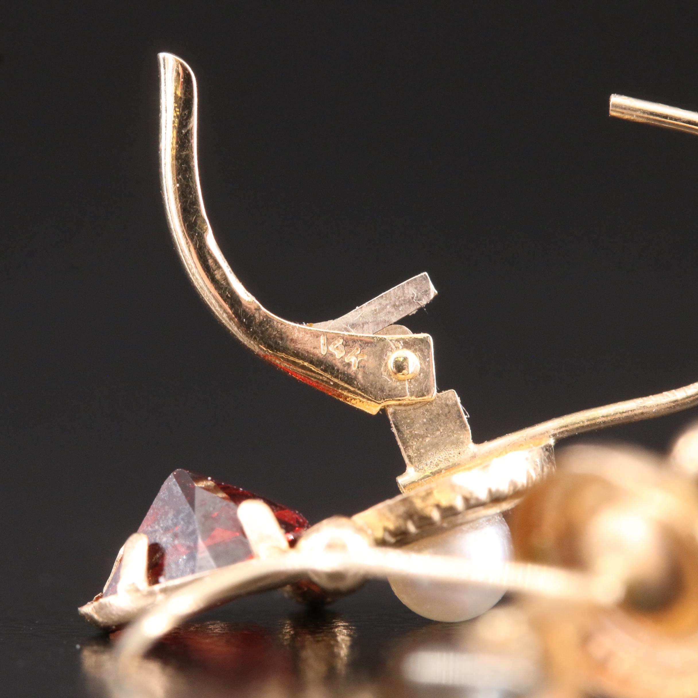 14K Garnet and Pearl Earrings