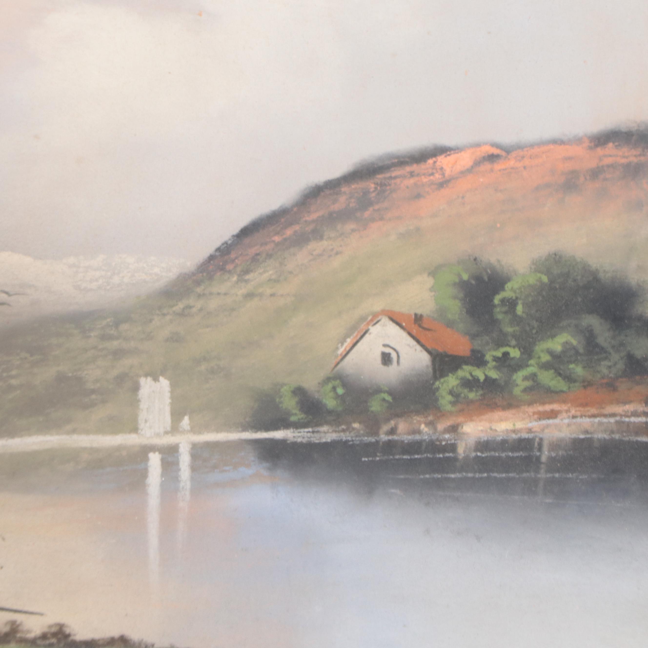 River Landscape Pastel Drawing, Early 20th Century