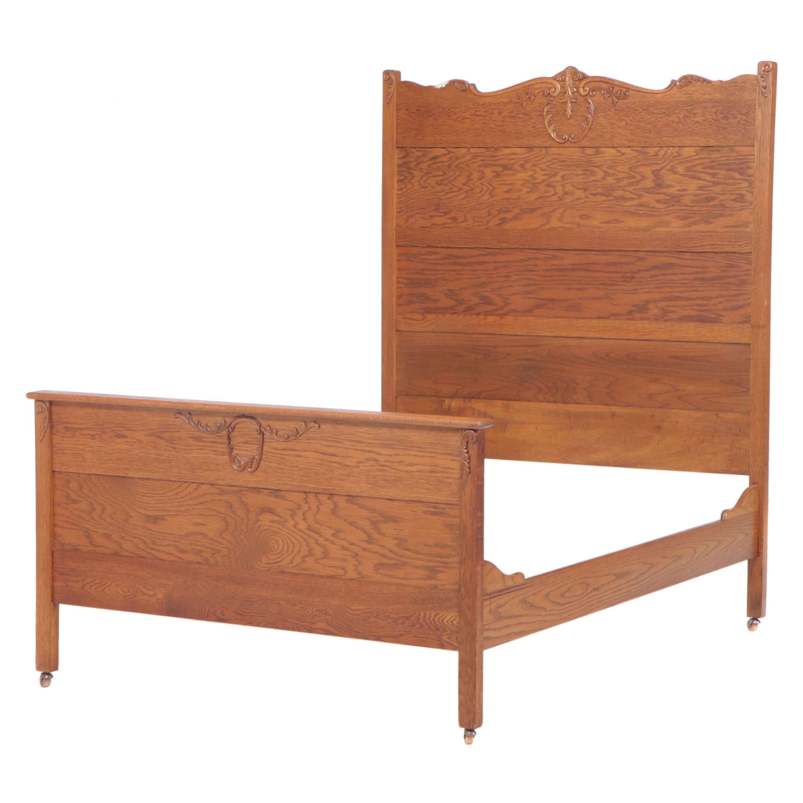 Late Victorian Oak Full Size Bed Frame