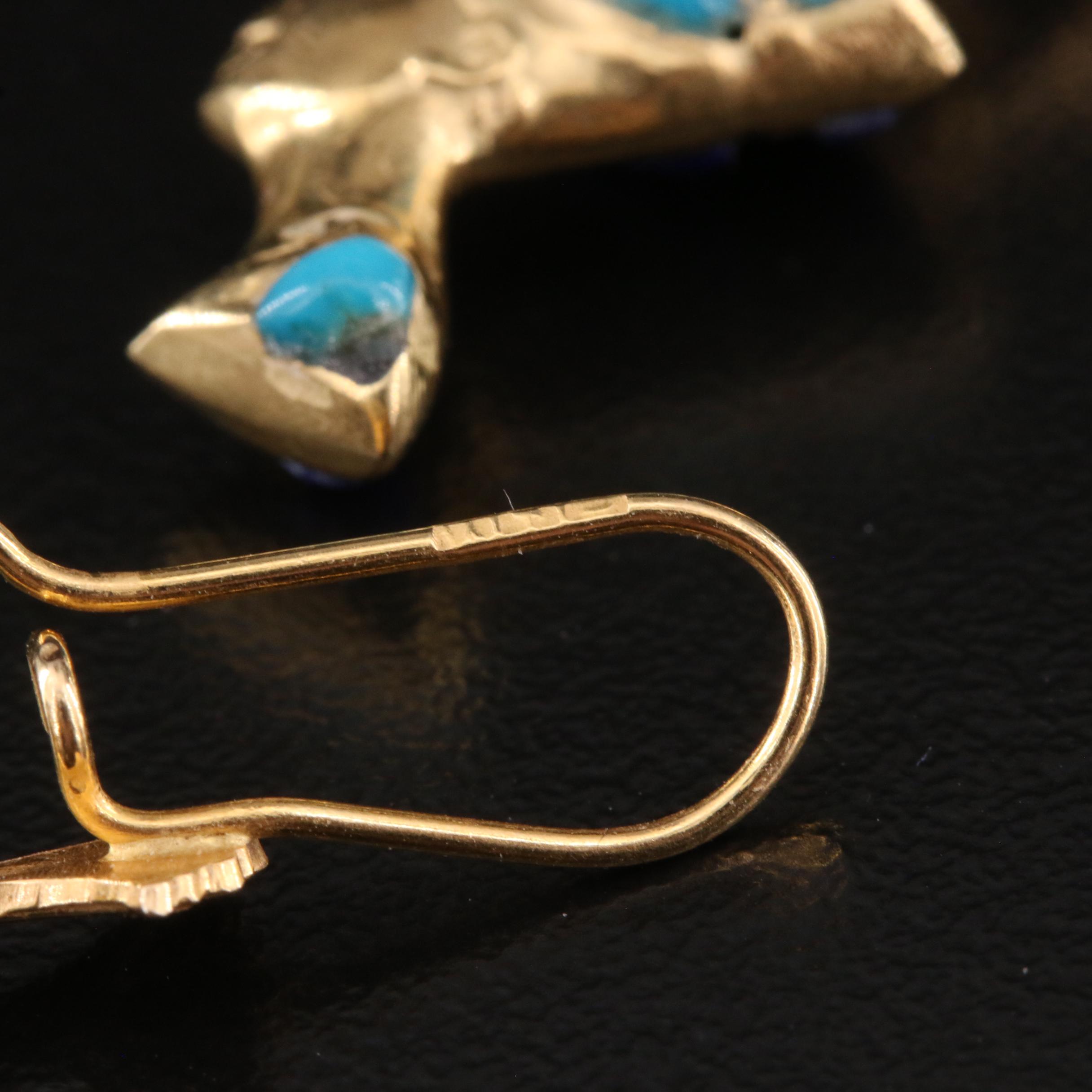 18K Turquoise and Lapis Lazuli Inlay Egyptian Queen Nefertiti Earrings