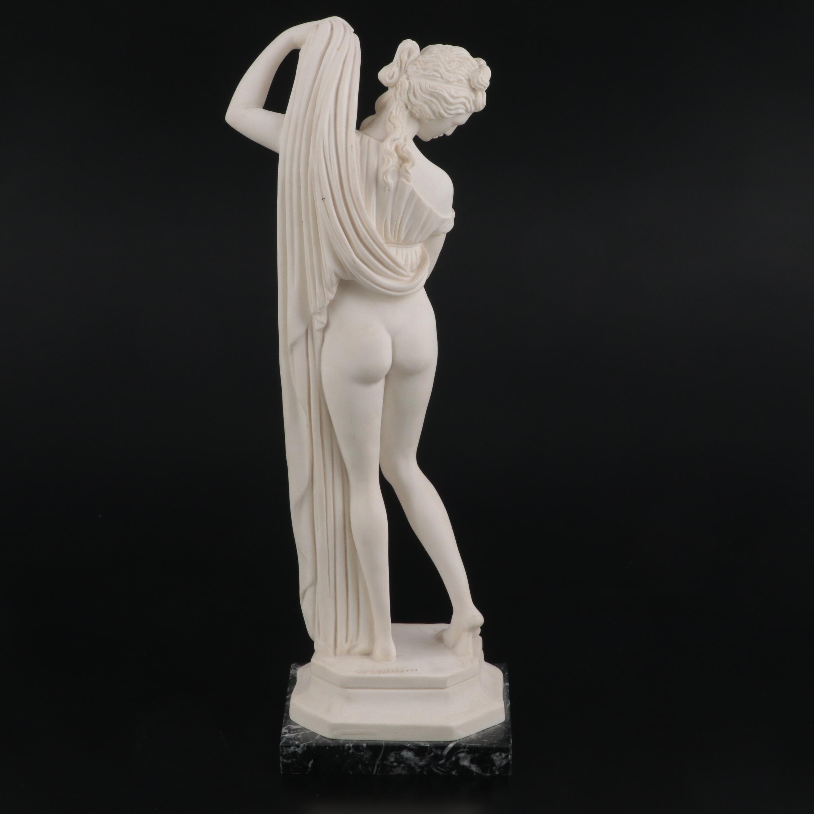 A. Santini Cast Composite Sculpture on Marble Base after "Venus Callipyge"