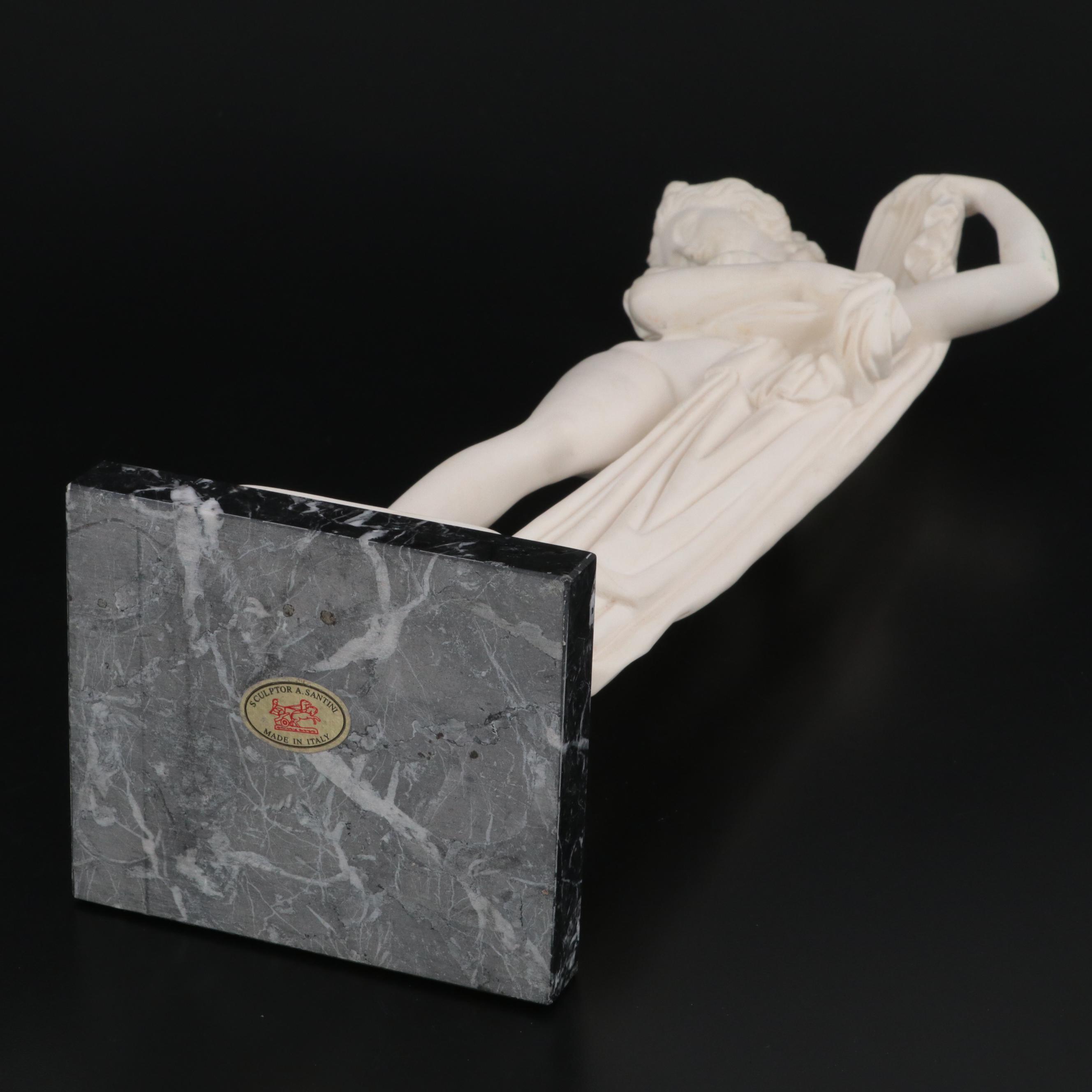 A. Santini Cast Composite Sculpture on Marble Base after "Venus Callipyge"