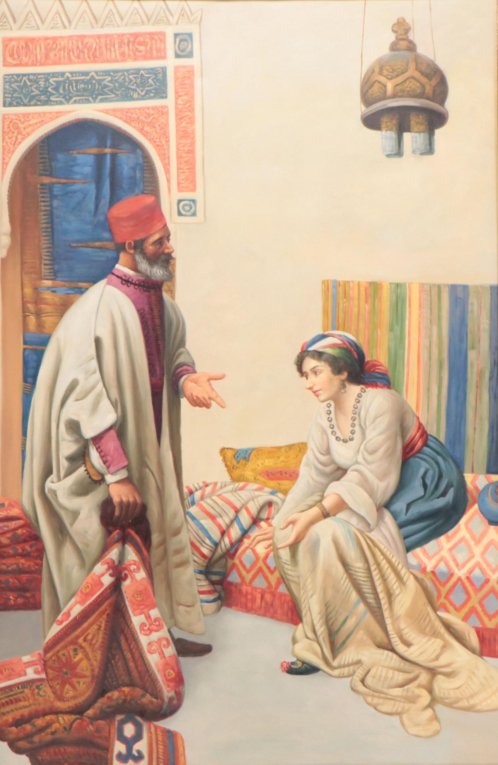 Orientalist Style Oil Painting of a Carpet Merchant, 21st Century