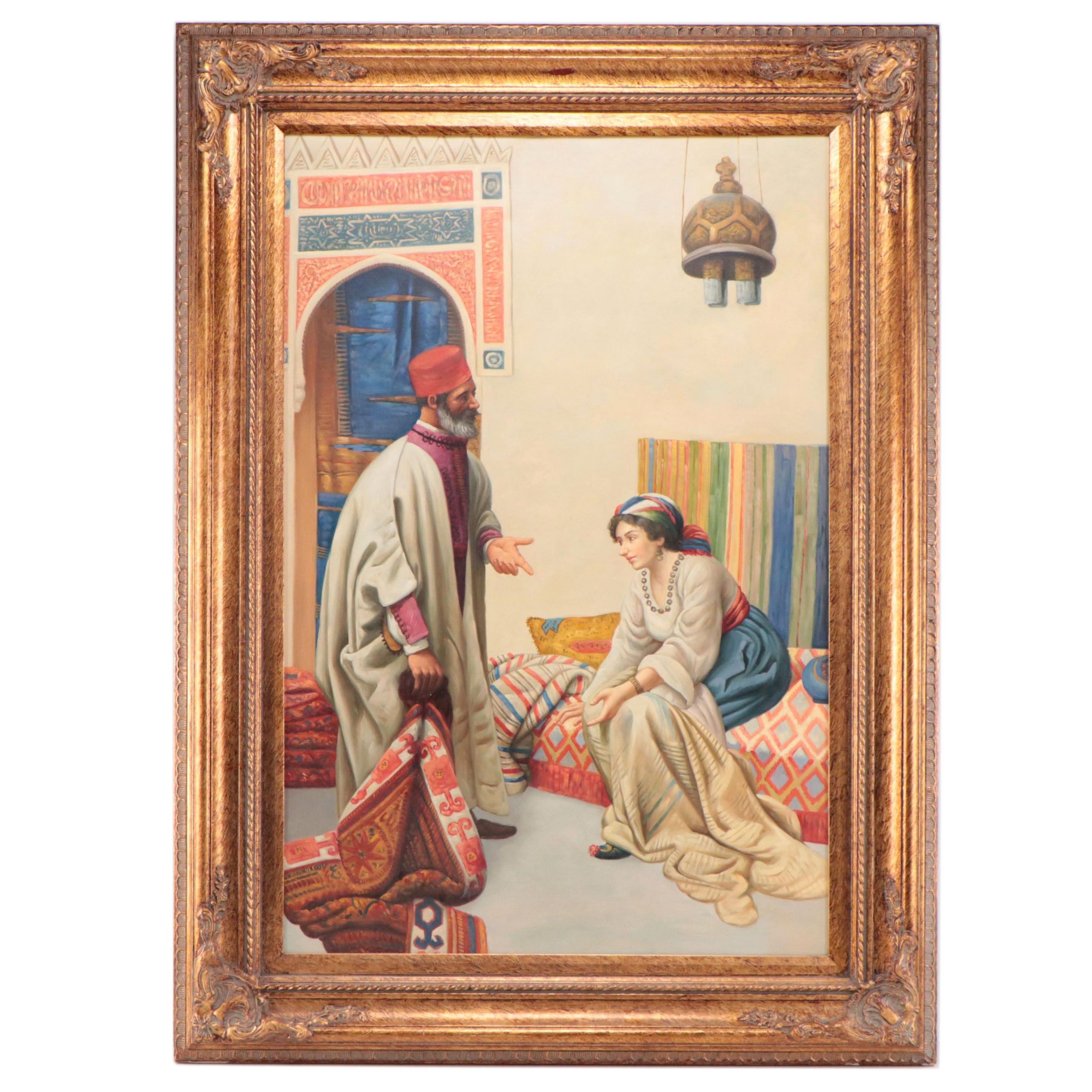 Orientalist Style Oil Painting of a Carpet Merchant, 21st Century