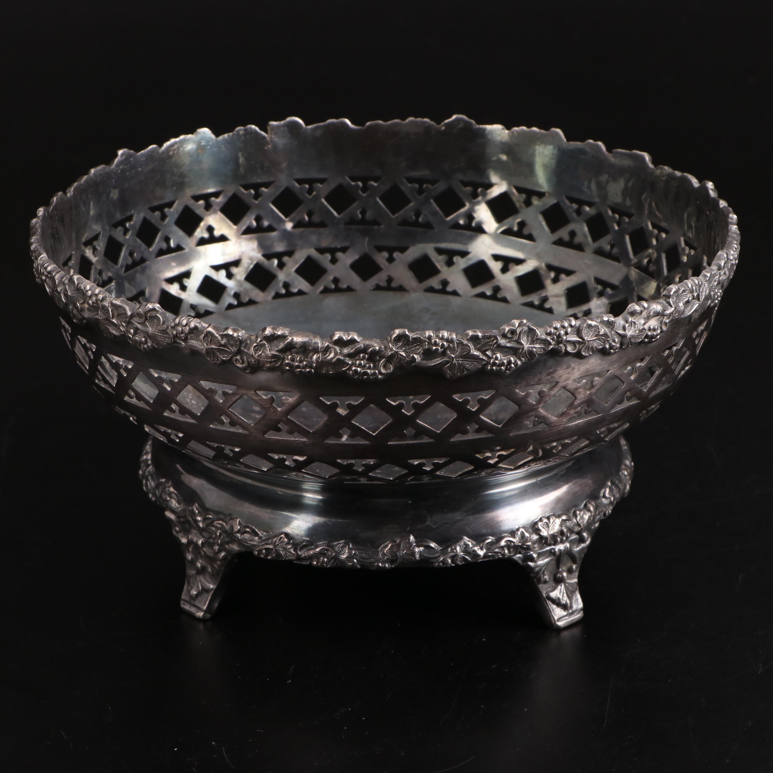 Silver Plate Openwork Bowl with Applied Grapevine Rim, Late 19th Century