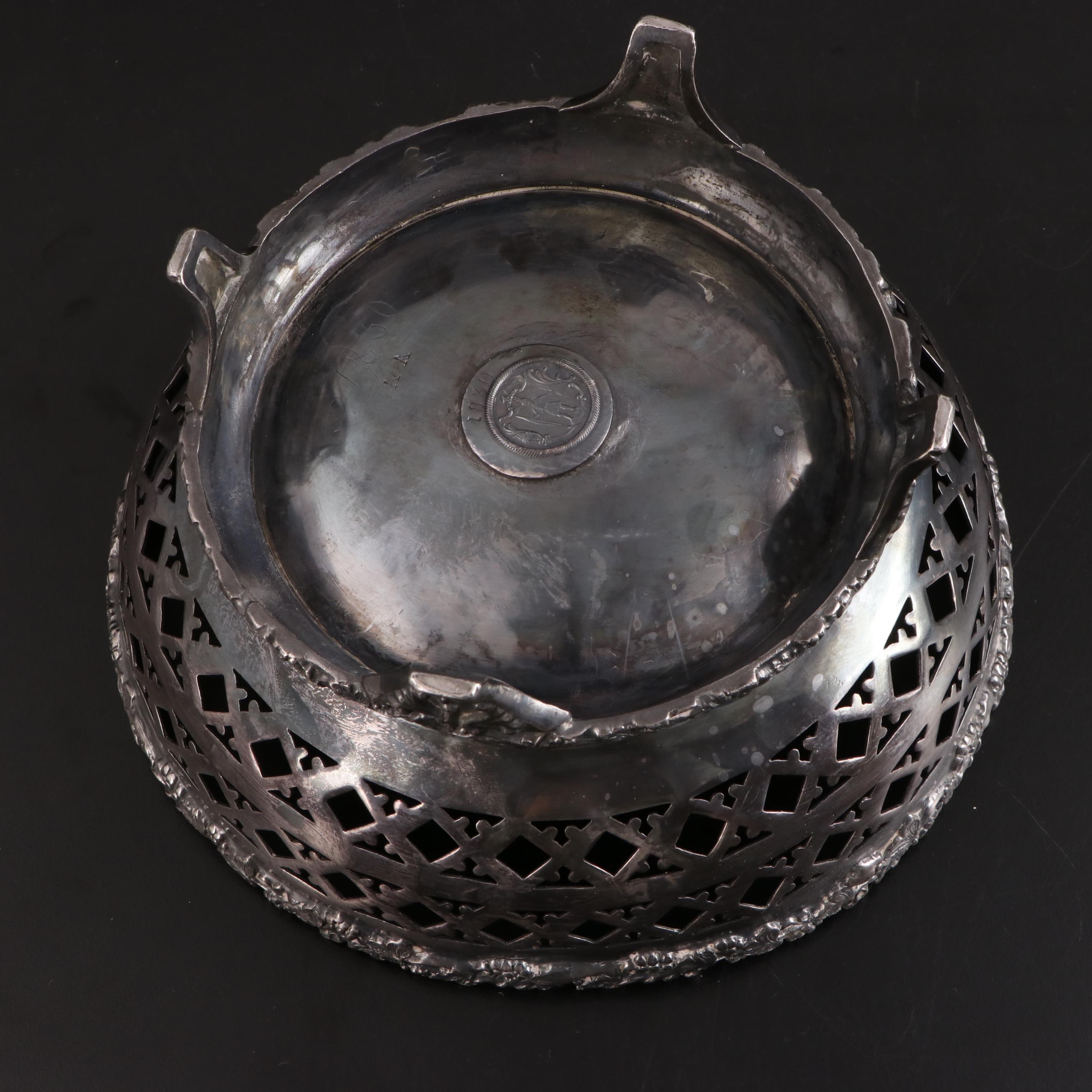 Silver Plate Openwork Bowl with Applied Grapevine Rim, Late 19th Century