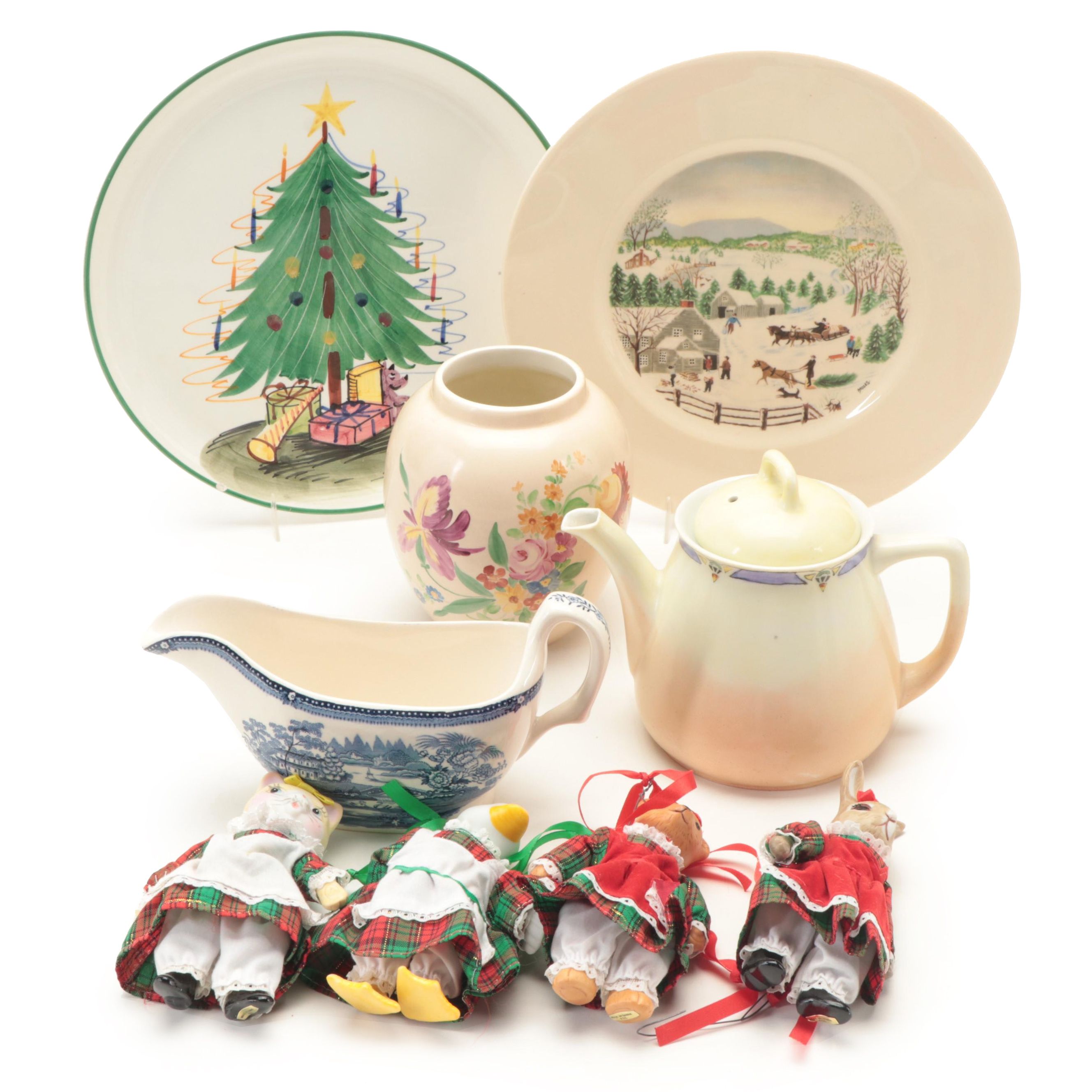 Grandma Moses Plate with Seasonal Serveware and Ornament Collection
