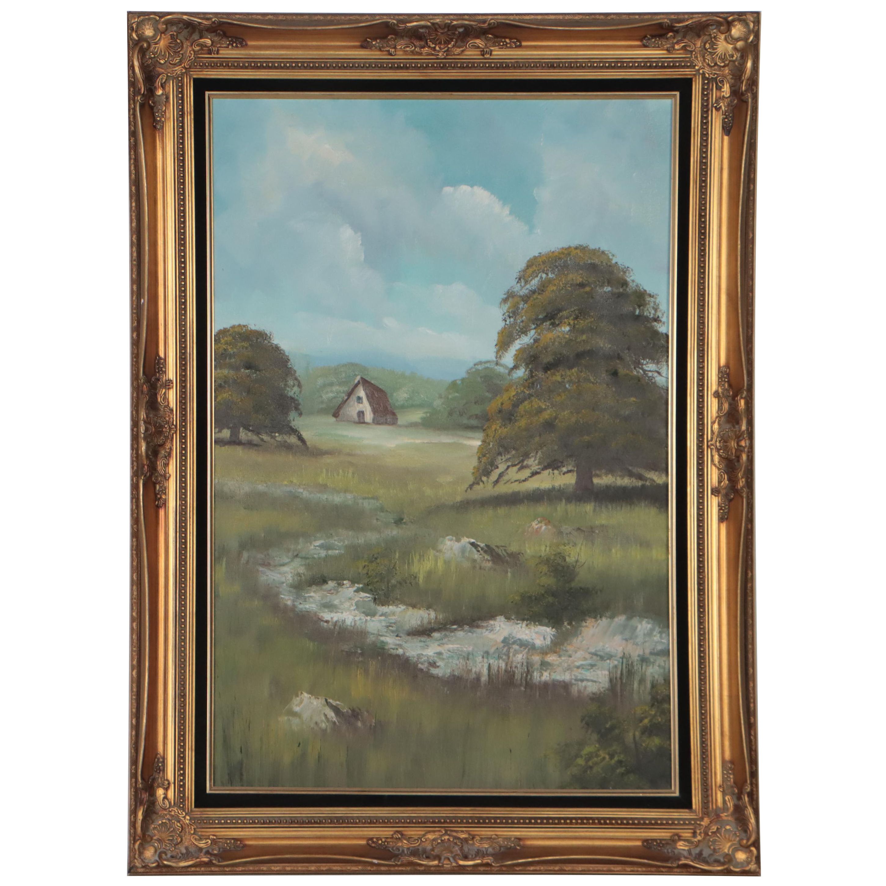 Countryside Landscape Oil Painting, Late 20th Century