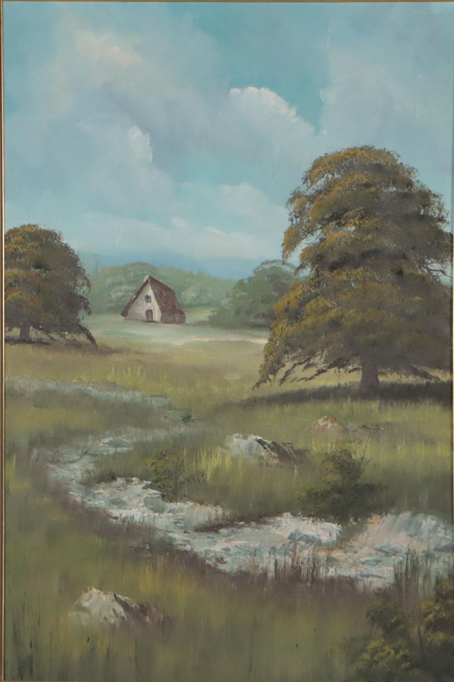 Countryside Landscape Oil Painting, Late 20th Century