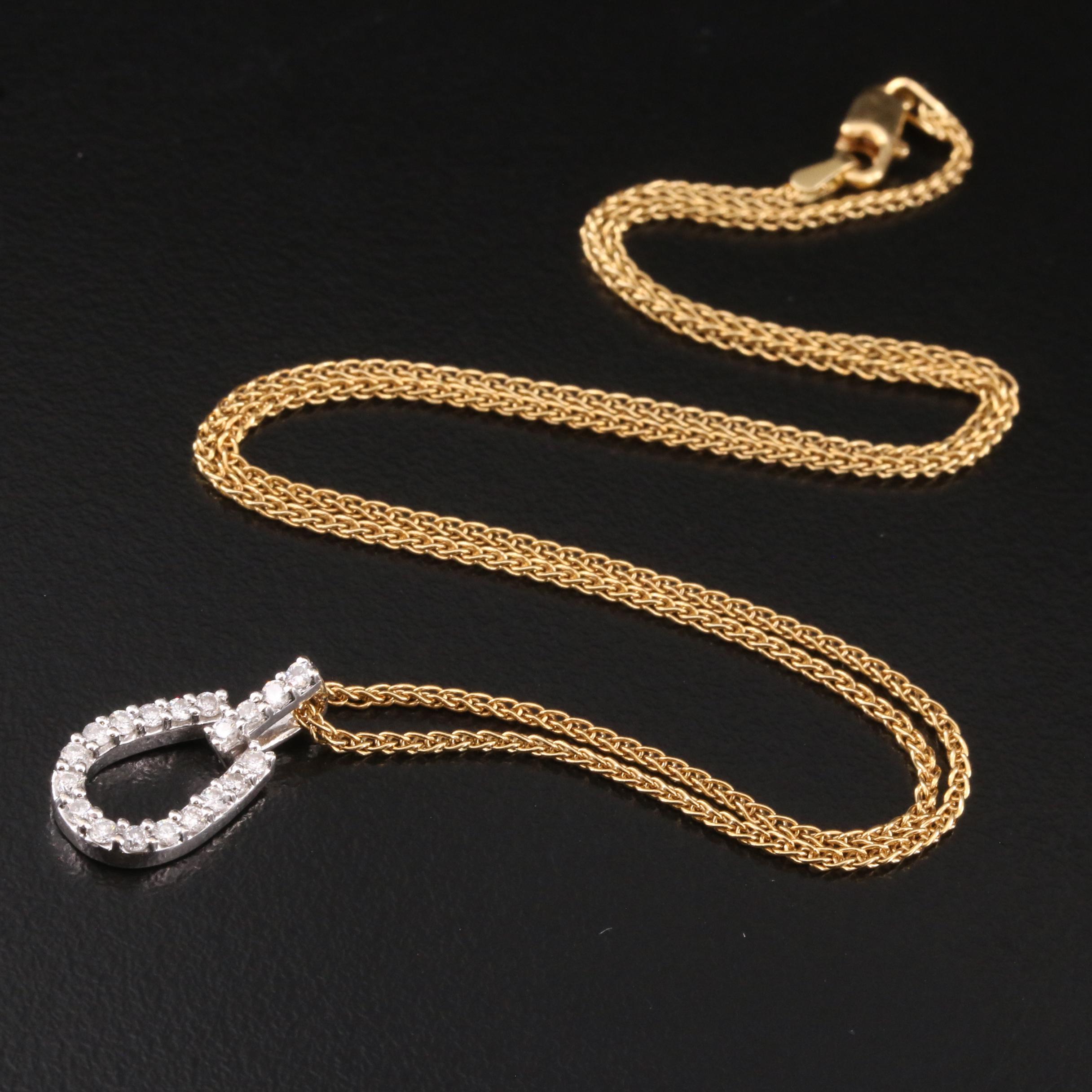 18K 0.30 CTW Diamond Pendant on UnoAErre Wheat Chain