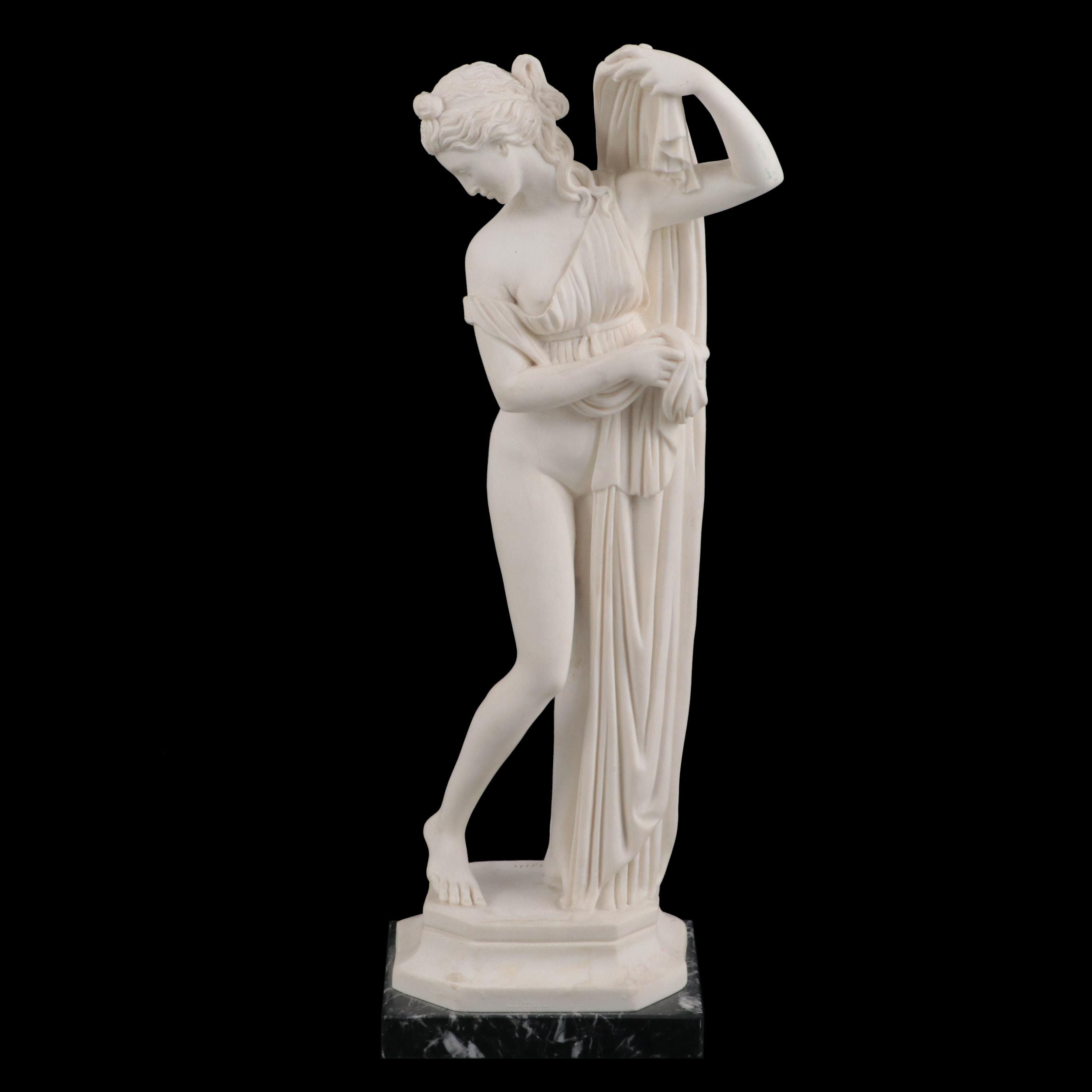 A. Santini Cast Composite Sculpture on Marble Base after "Venus Callipyge"