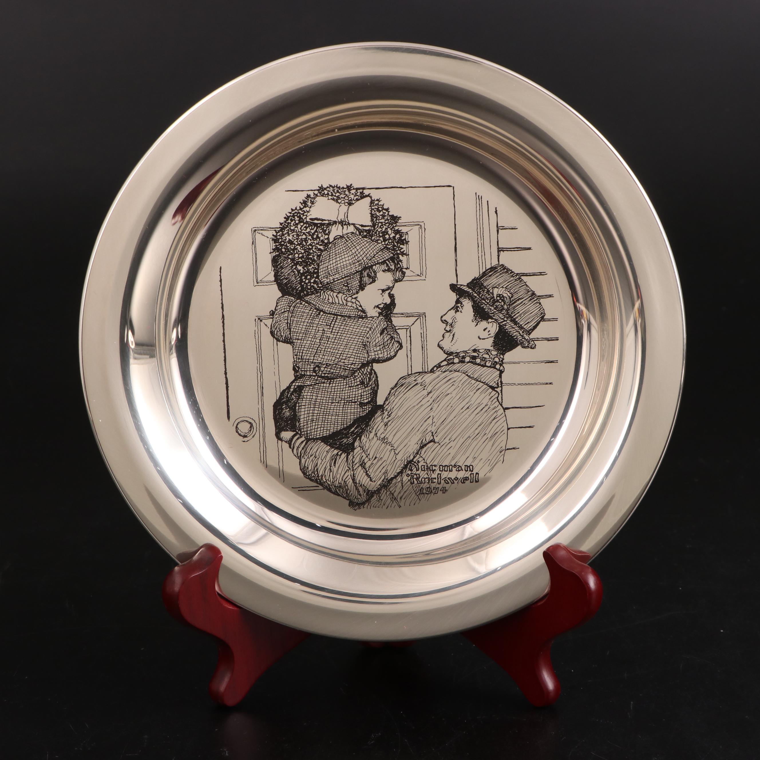 Franklin Mint "Hanging the Wreath" and "Home for Christmas" Sterling Plates