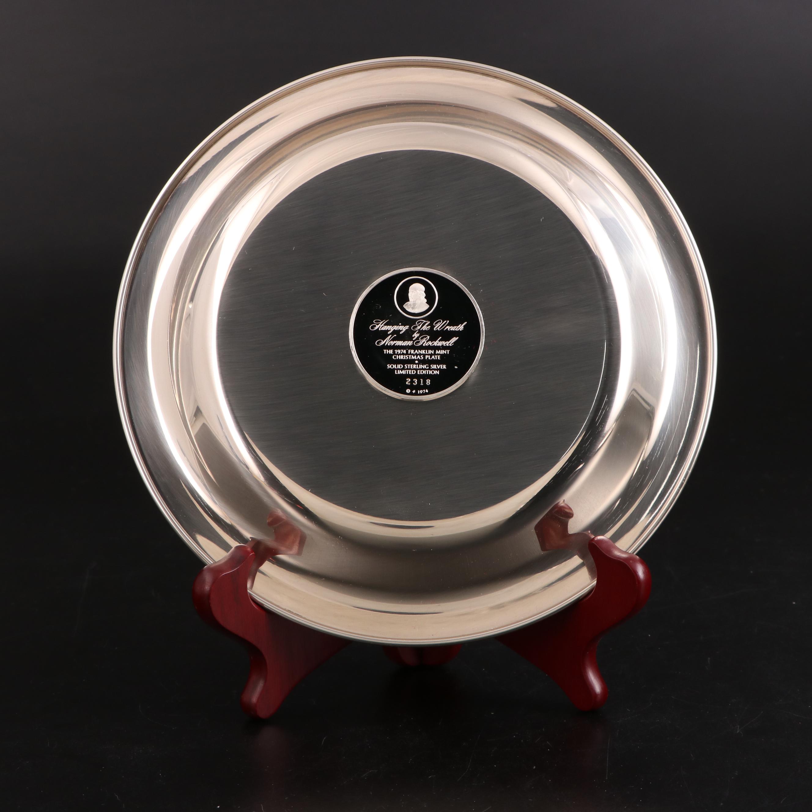 Franklin Mint "Hanging the Wreath" and "Home for Christmas" Sterling Plates