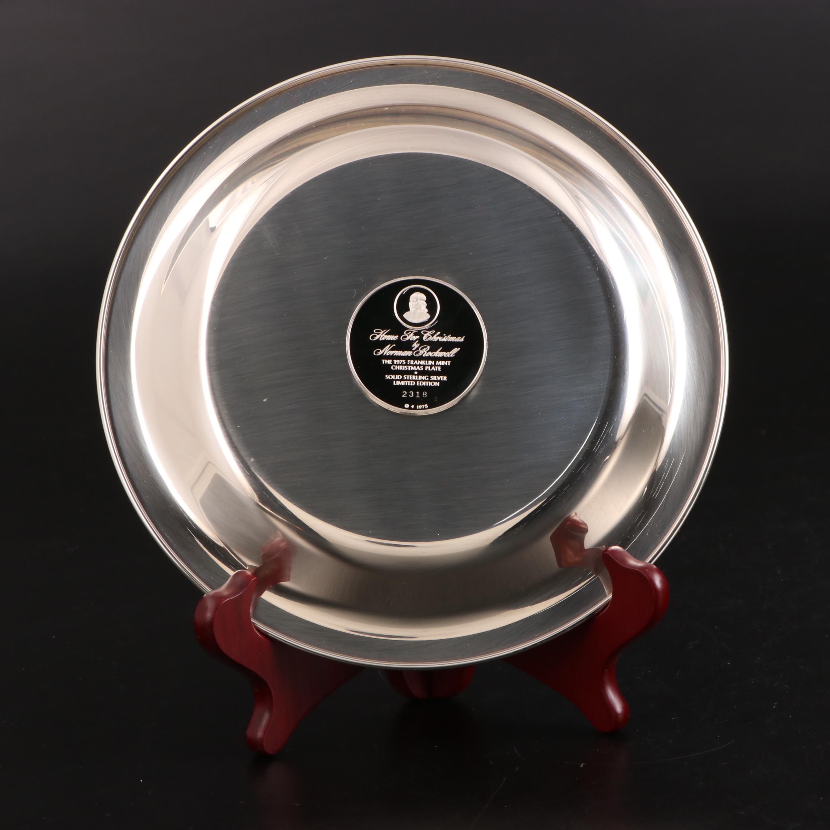 Franklin Mint "Hanging the Wreath" and "Home for Christmas" Sterling Plates