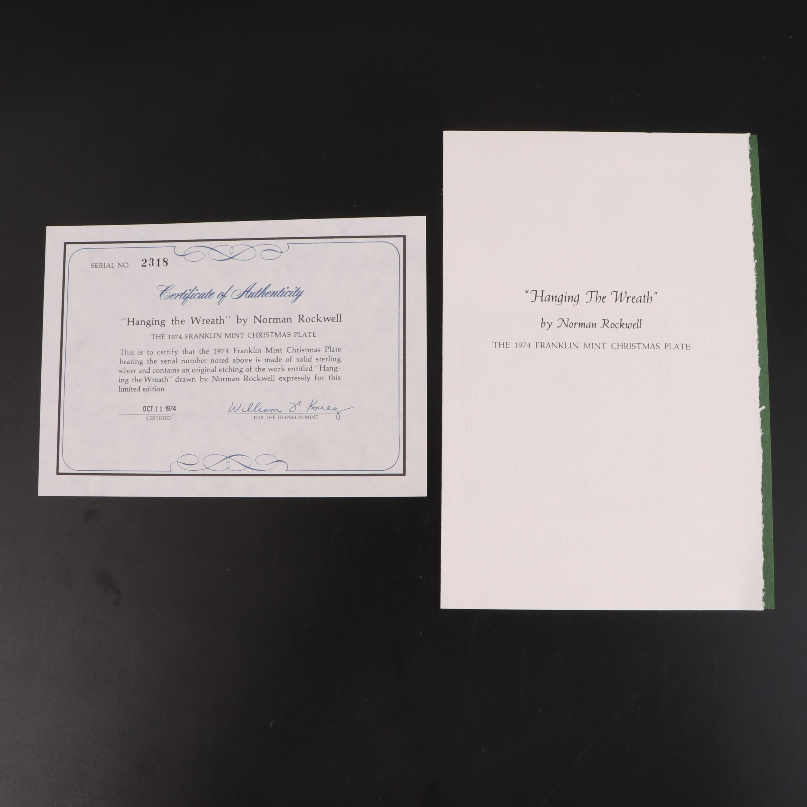 Franklin Mint "Hanging the Wreath" and "Home for Christmas" Sterling Plates