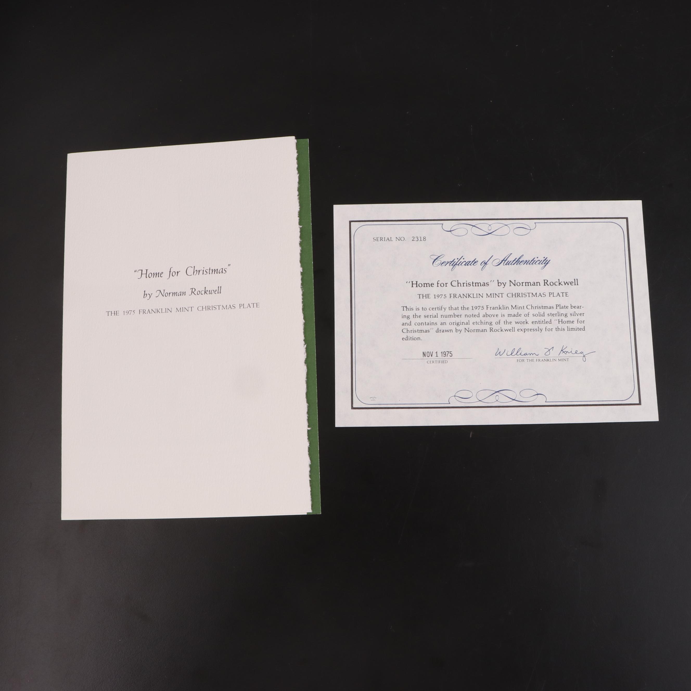 Franklin Mint "Hanging the Wreath" and "Home for Christmas" Sterling Plates