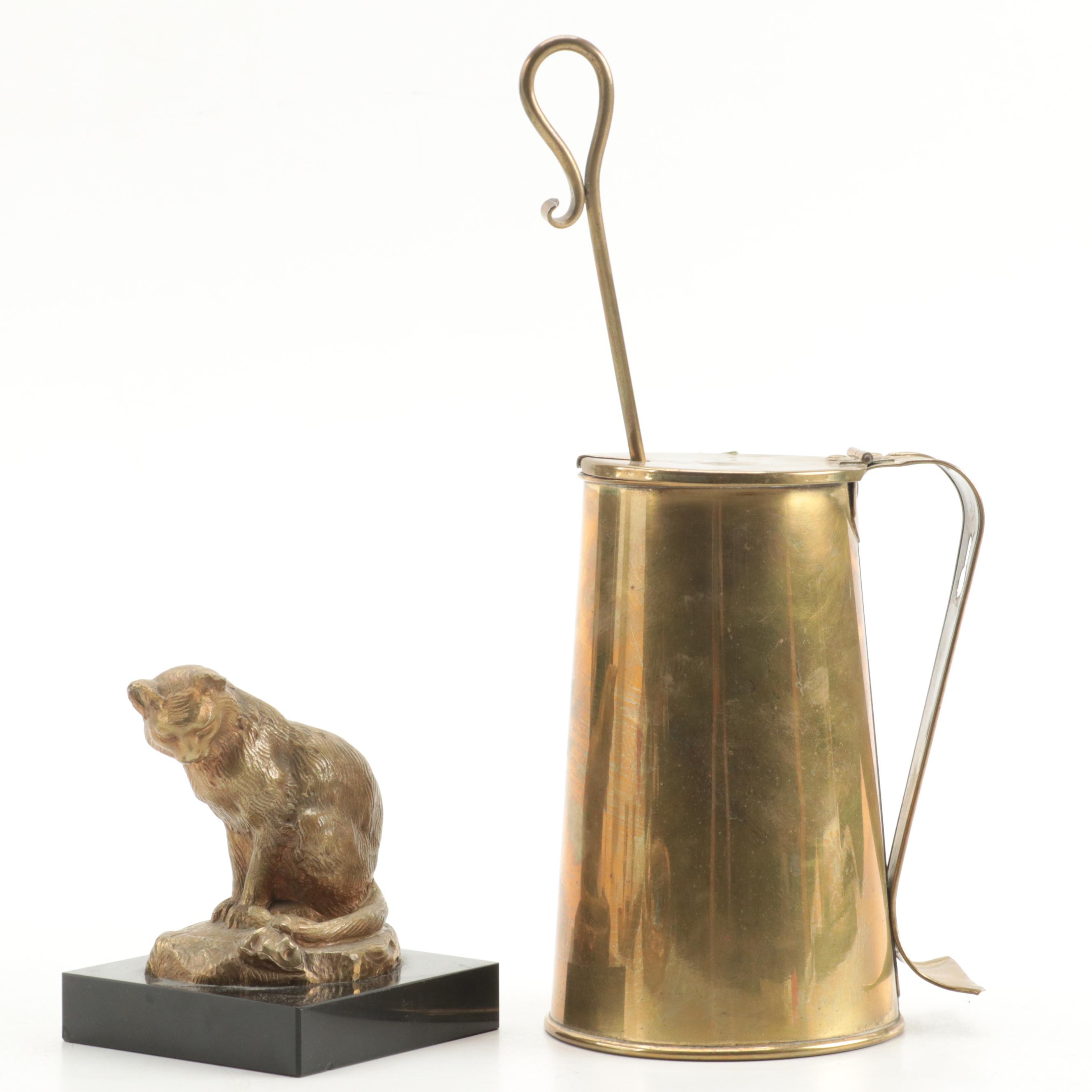 Brass Fire Starter, Squeeze Bulb Car Horn and Candlesticks with Other Items