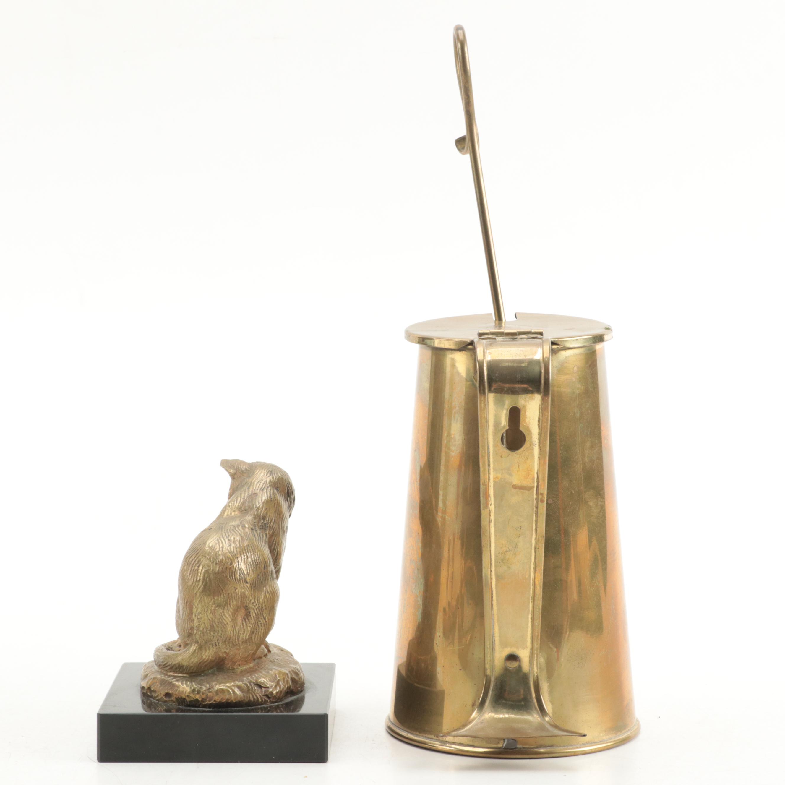 Brass Fire Starter, Squeeze Bulb Car Horn and Candlesticks with Other Items