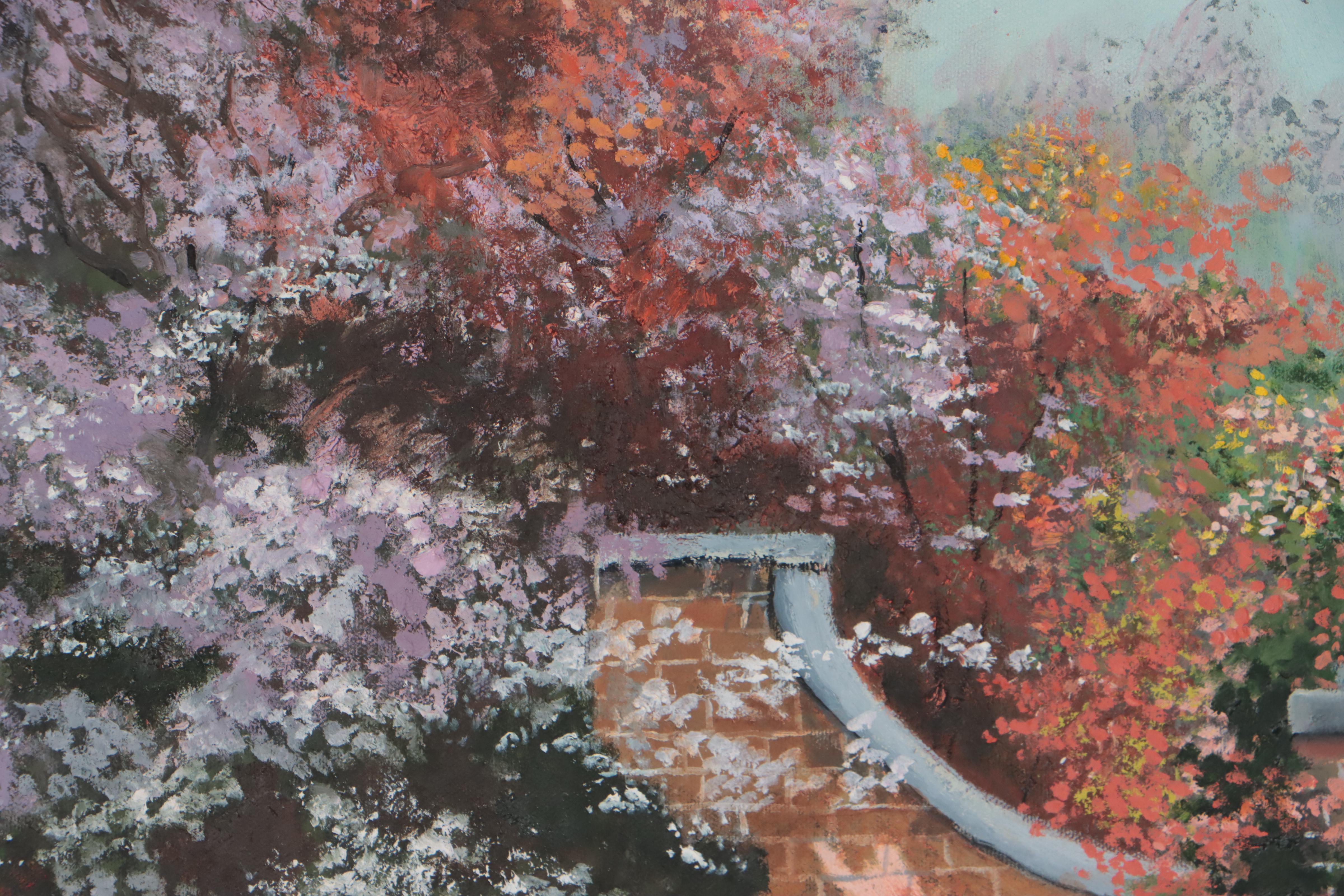 Oil Painting of Lush Garden, 21st Century