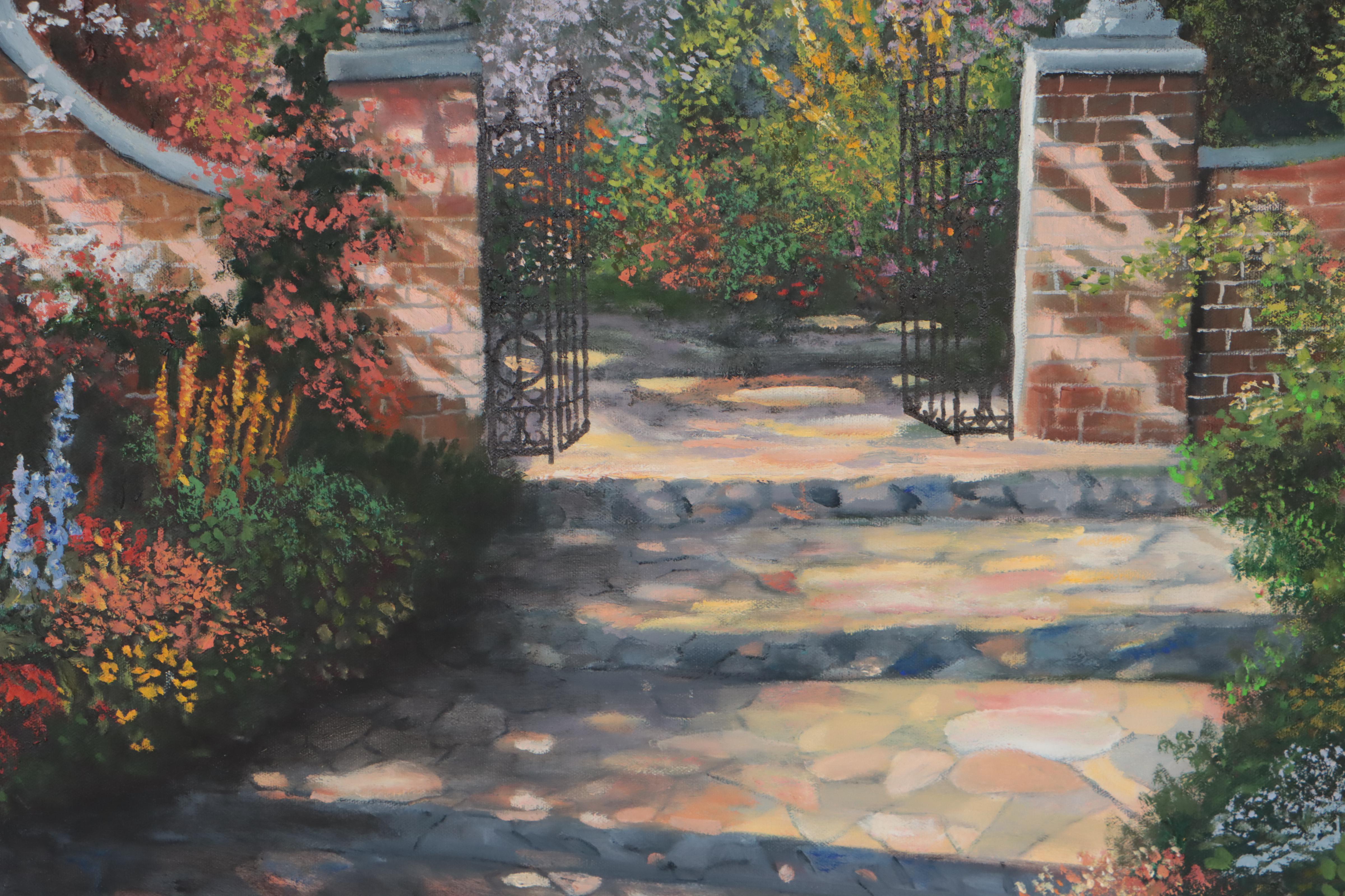 Oil Painting of Lush Garden, 21st Century