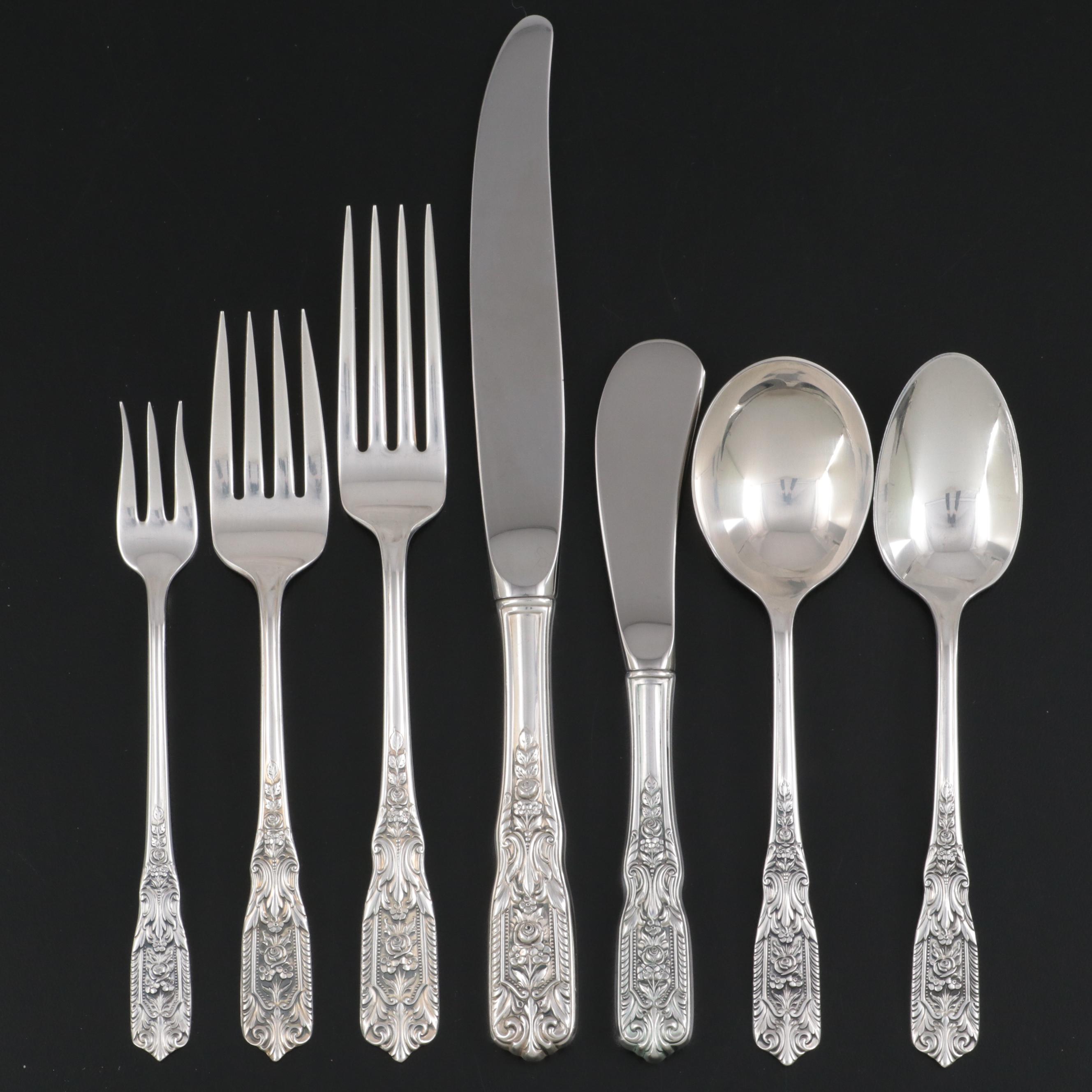 Westmorland "Milburn Rose" Sterling Silver Flatware, Mid to Late 20th Century