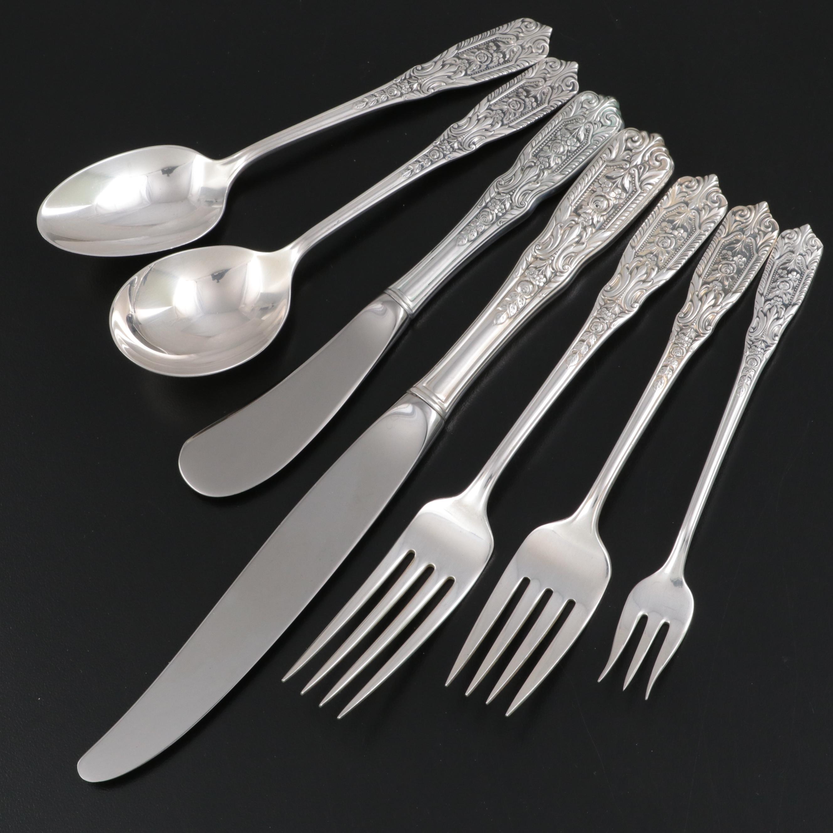 Westmorland "Milburn Rose" Sterling Silver Flatware, Mid to Late 20th Century