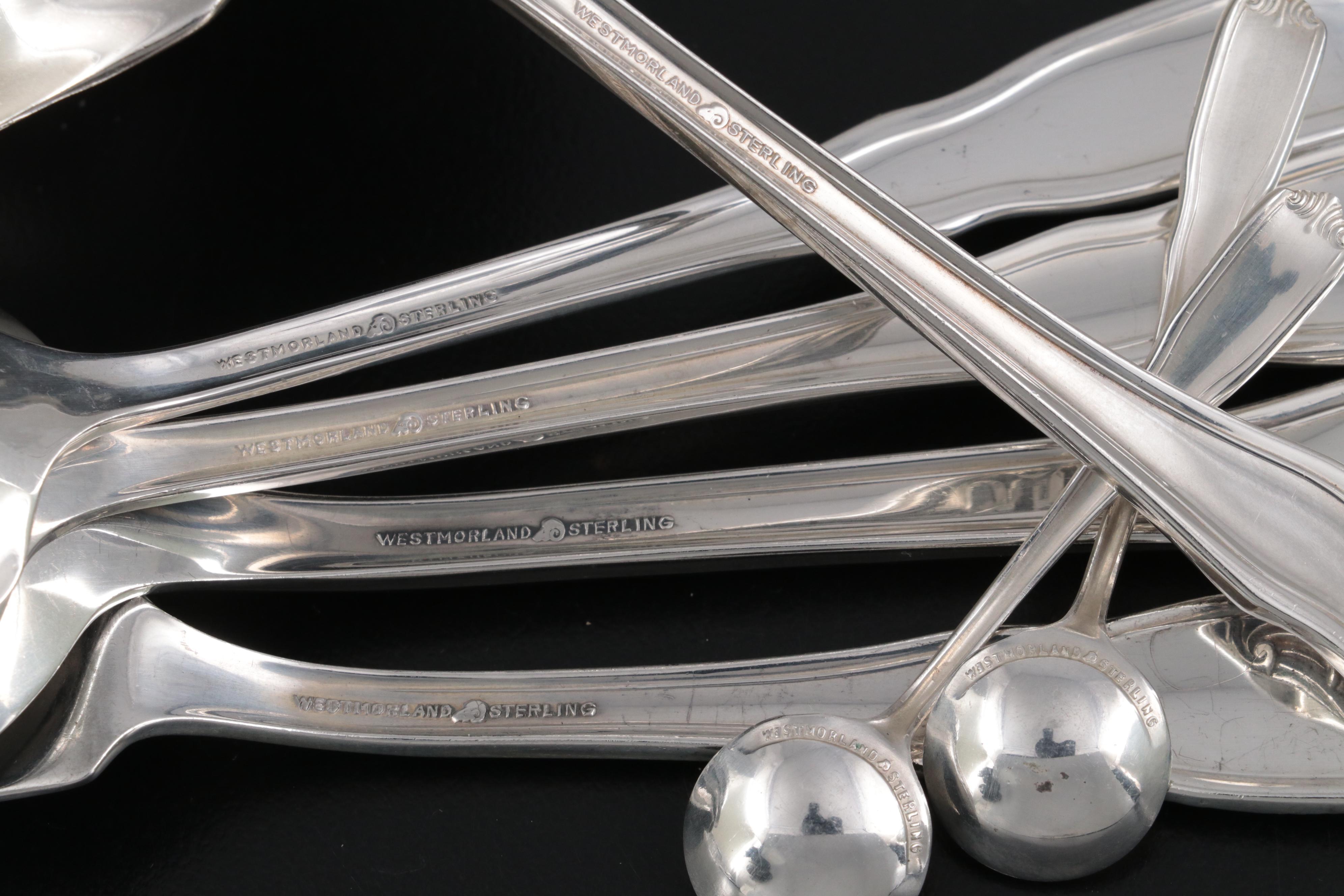 Westmorland "Milburn Rose" Sterling Silver Flatware, Mid to Late 20th Century